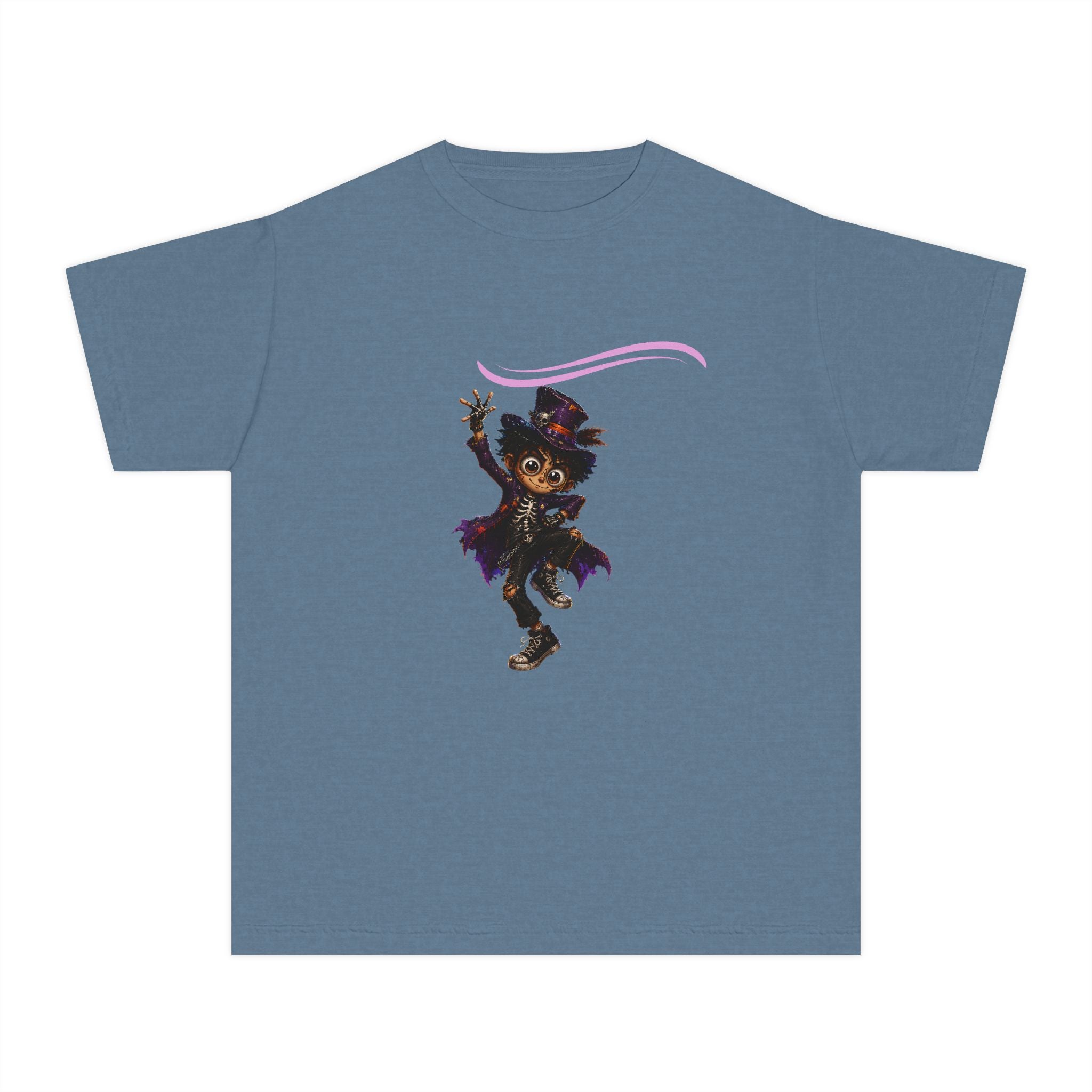 Kids Halloween Cat Witch T‑Shirt — Cute Dancing Black Cat in Witch Costume