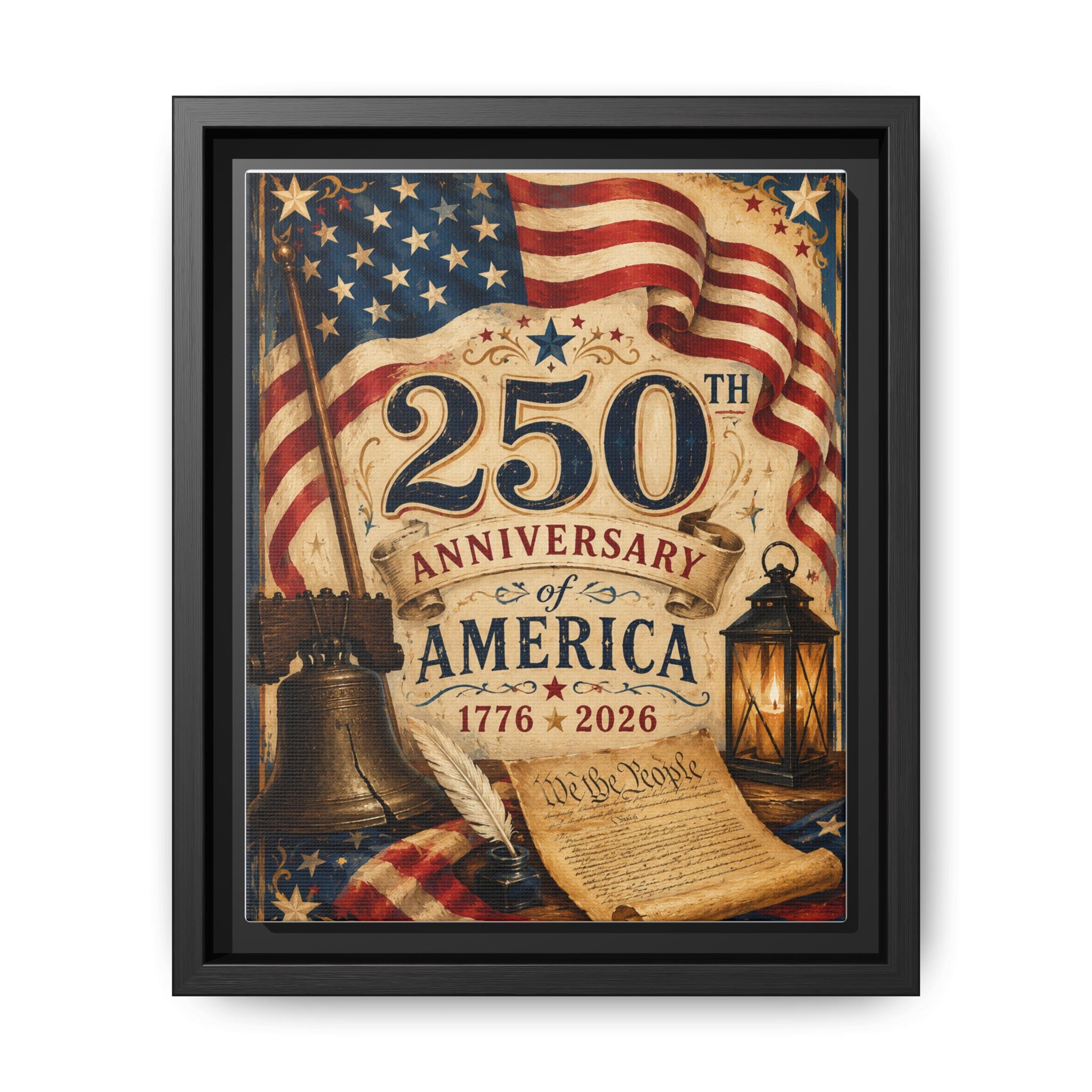 250th Anniversary of America Framed Canvas Print — Patriotic 1776–2026 Wall Art
