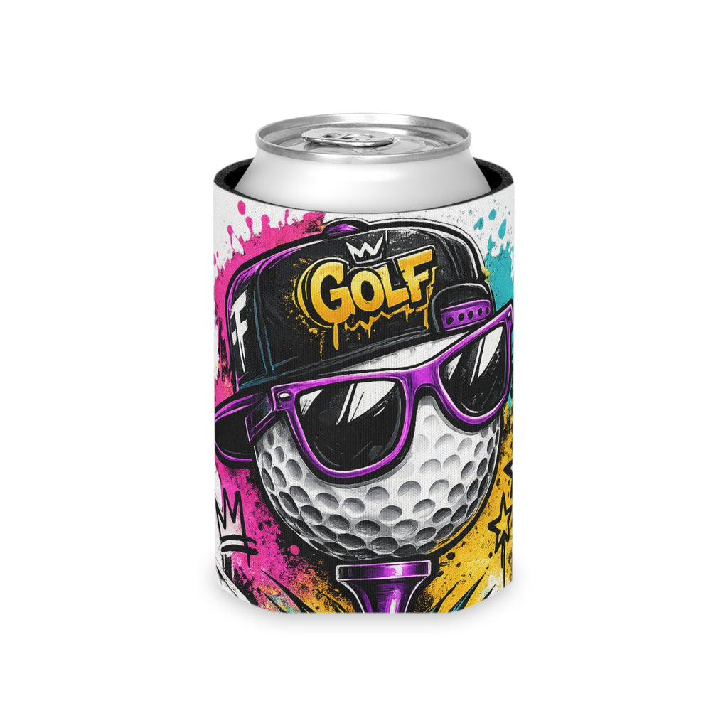 Golf Ball Graffiti Can Cooler — Colorful Retro Golf Koozie