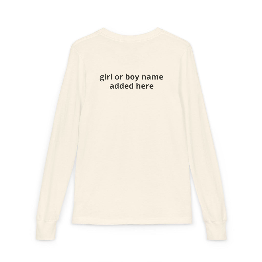 Youth Long Sleeve Tee — Spooky Dinosaur Jack-O'-Lantern Halloween Shirt (Custom Name)