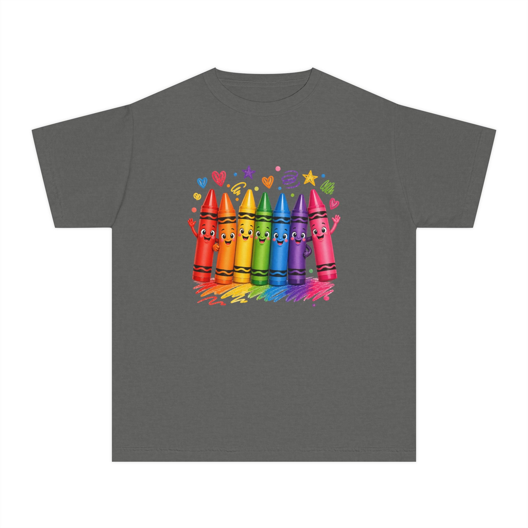 Crayon Crew Kids T‑Shirt — Colorful Rainbow Crayon Friends Tee