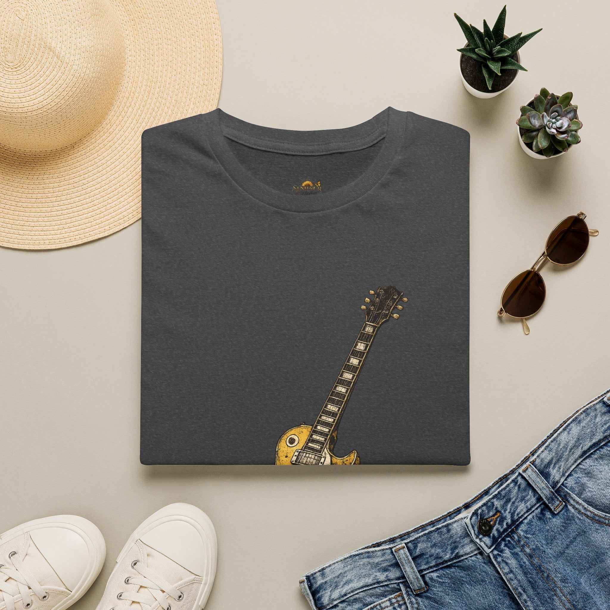 Guitar Illustration T-Shirt — Vintage Les Paul Graphic Tee for Music Lovers