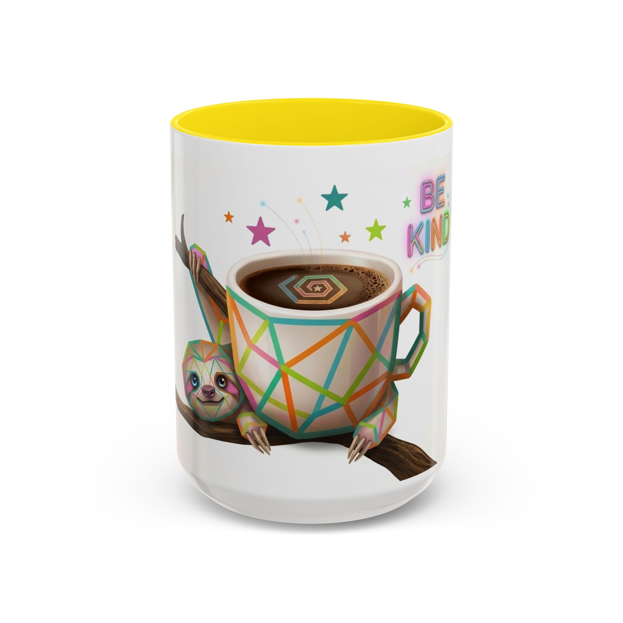 Be Kind Sloth Coffee Mug — Colorful Accent Ceramic Cup (11/15oz)