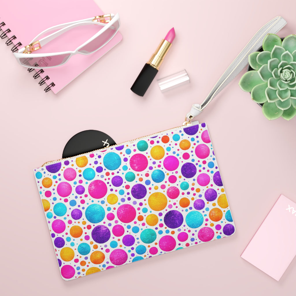 Colorful Confetti Dot Clutch — Bright Polka Dot Wristlet