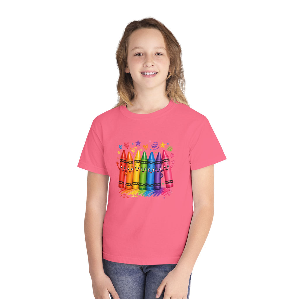 Crayon Crew Kids T‑Shirt — Colorful Rainbow Crayon Friends Tee