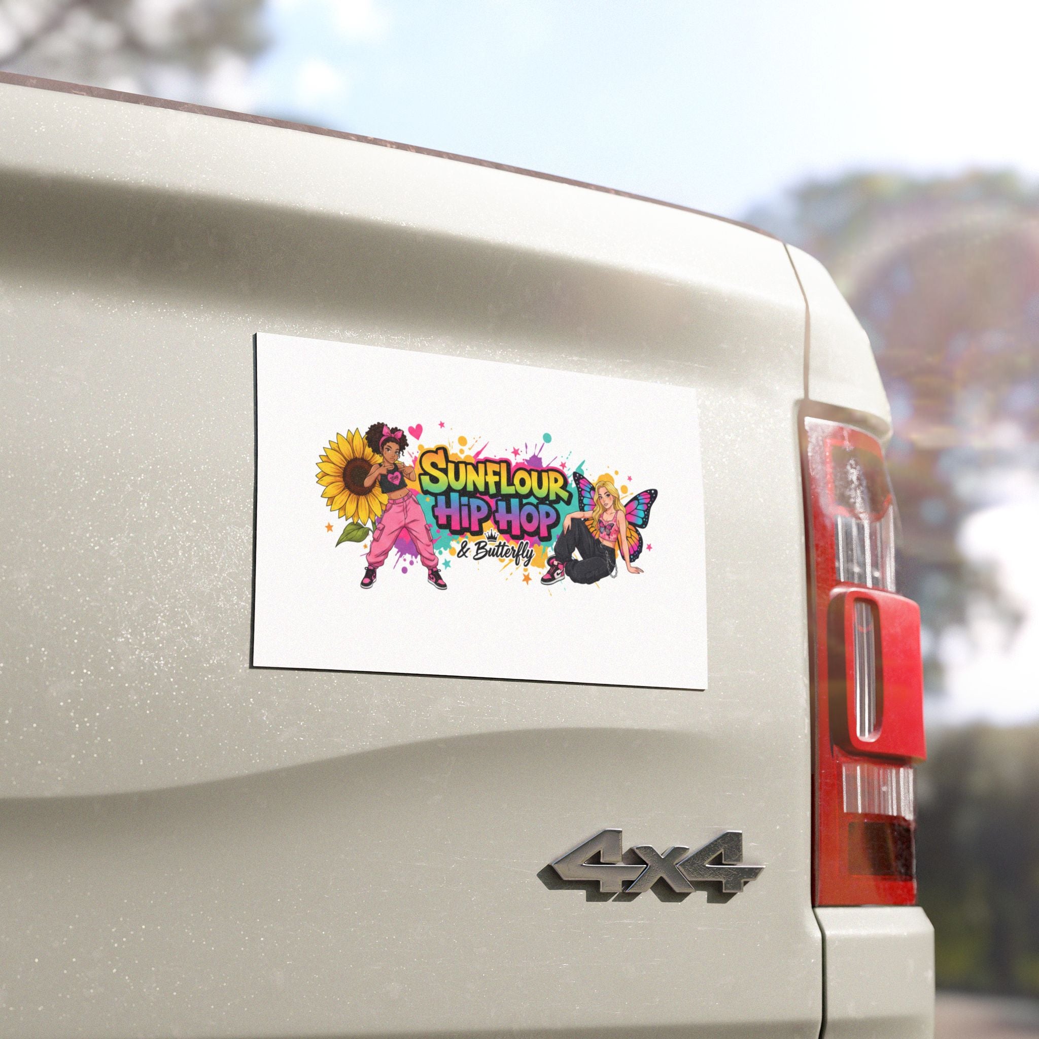 Sunflour Hip Hop & Butterfly Car Magnet — Colorful Sunflower & Butterfly Graphic