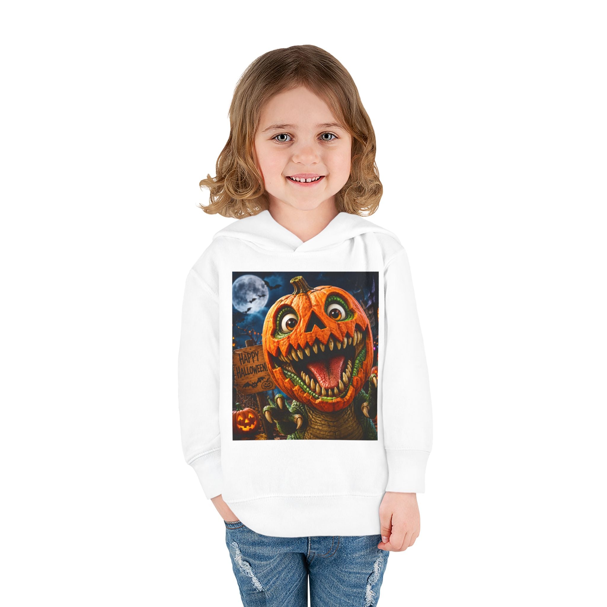 Halloween Toddler Hoodie — Dinosaur Creepy Jack-O'-Lantern Pumpkin Halloween Pullover