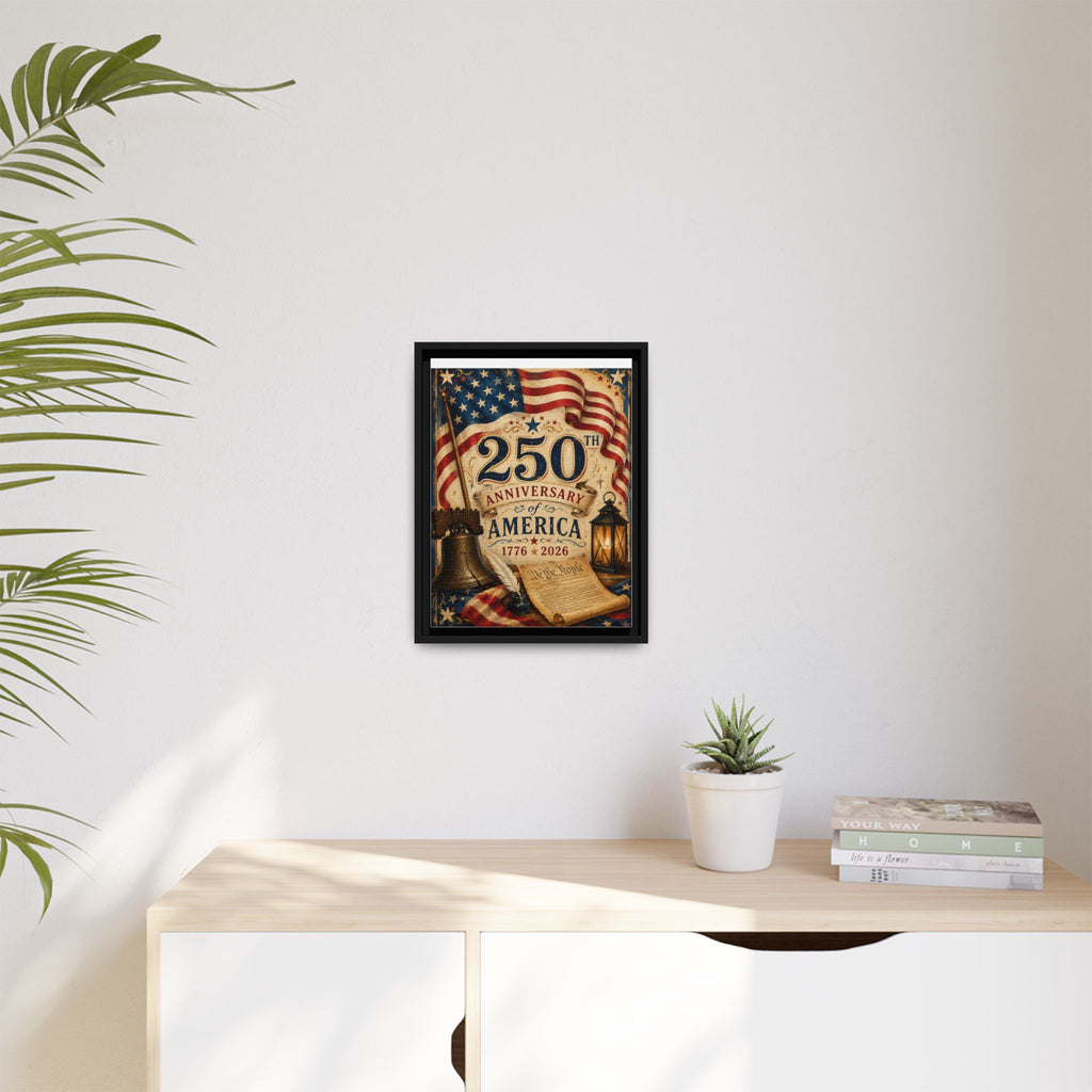 250th Anniversary of America Framed Canvas Print — Patriotic 1776–2026 Wall Art