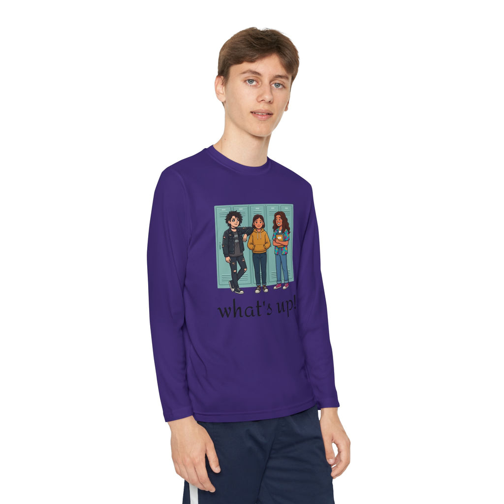 Youth Long Sleeve Tee — "what's up!" Illustrated Friends Graphic