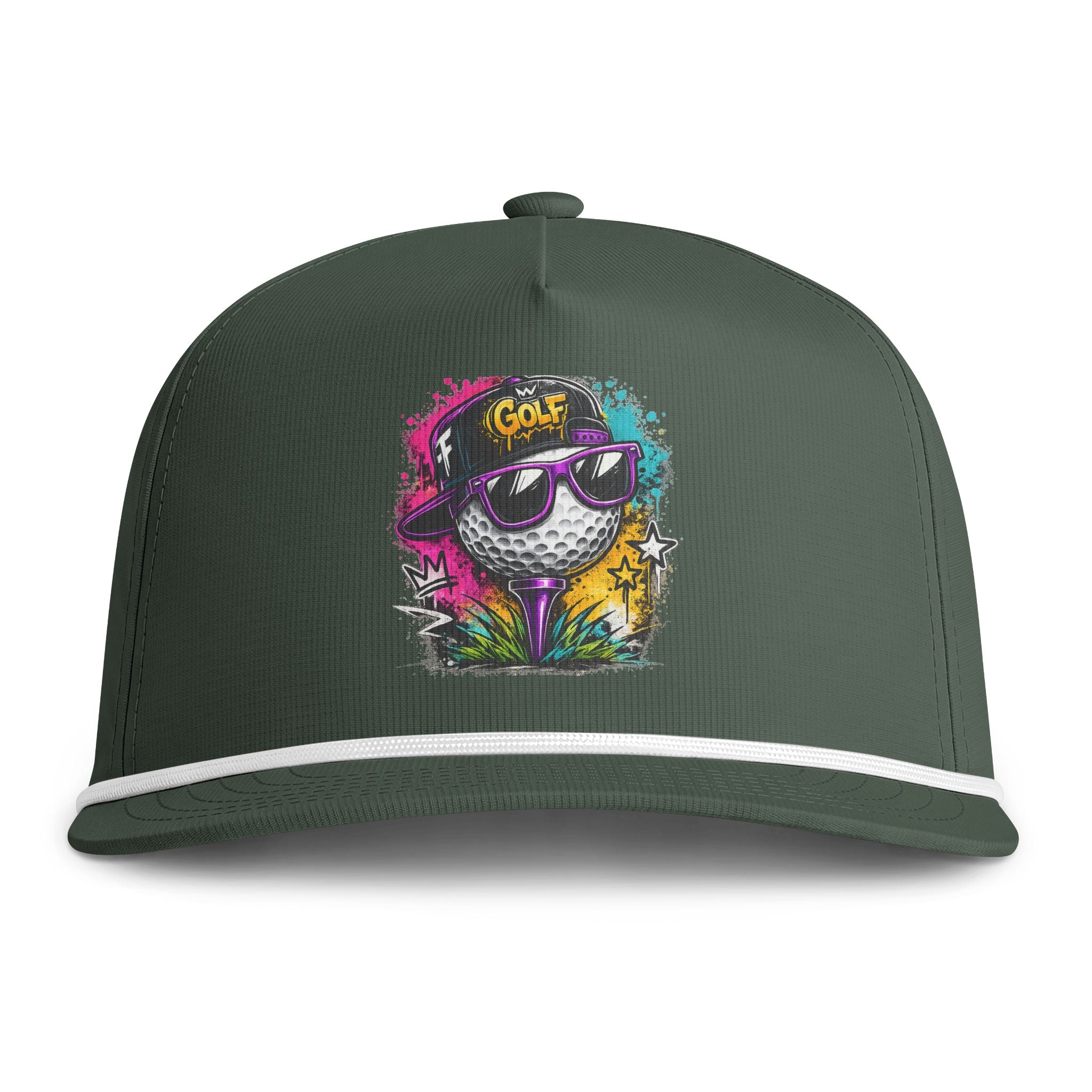 Sunwashed Golf Ball Snapback Cap — Colorful Street Art Mushroom Design