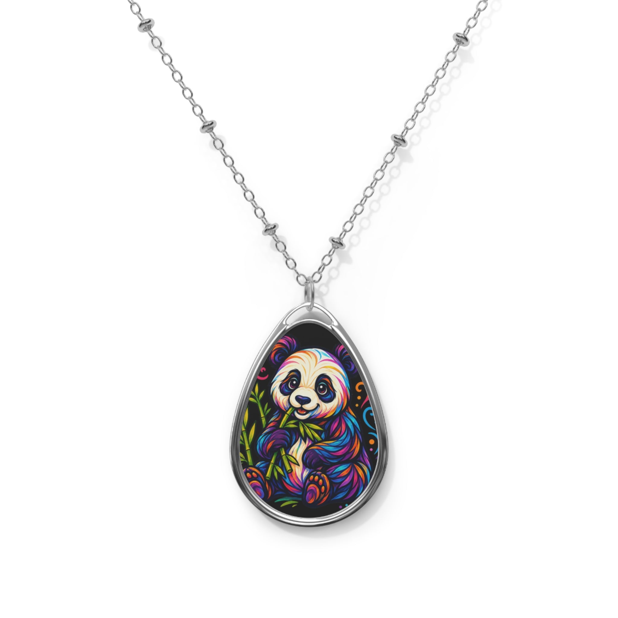 Colorful Sloth Oval Necklace — Cute Rainbow Sloth Teardrop Pendant