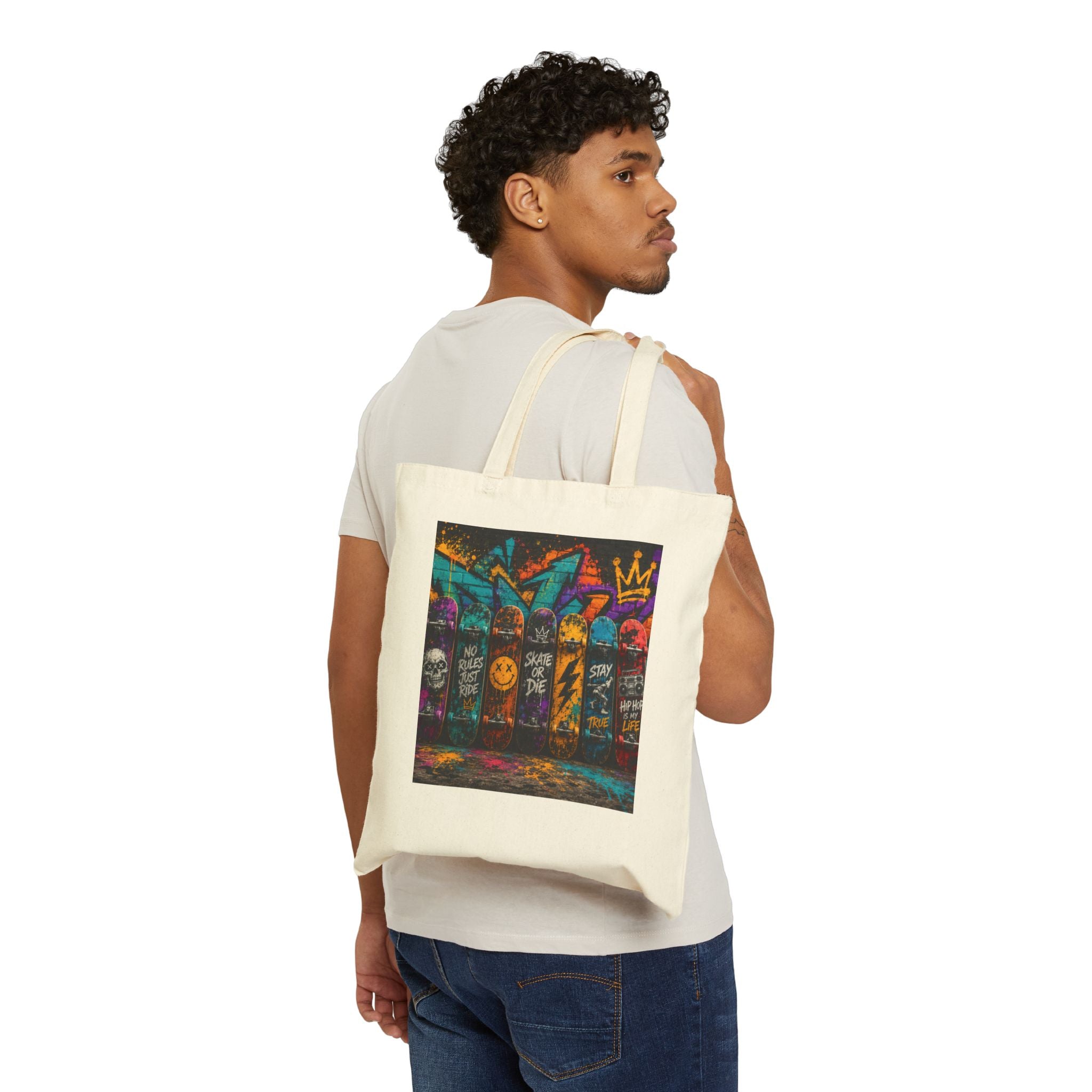 Graffiti Skateboard Canvas Tote Bag — Urban Street Art Reusable Shopper