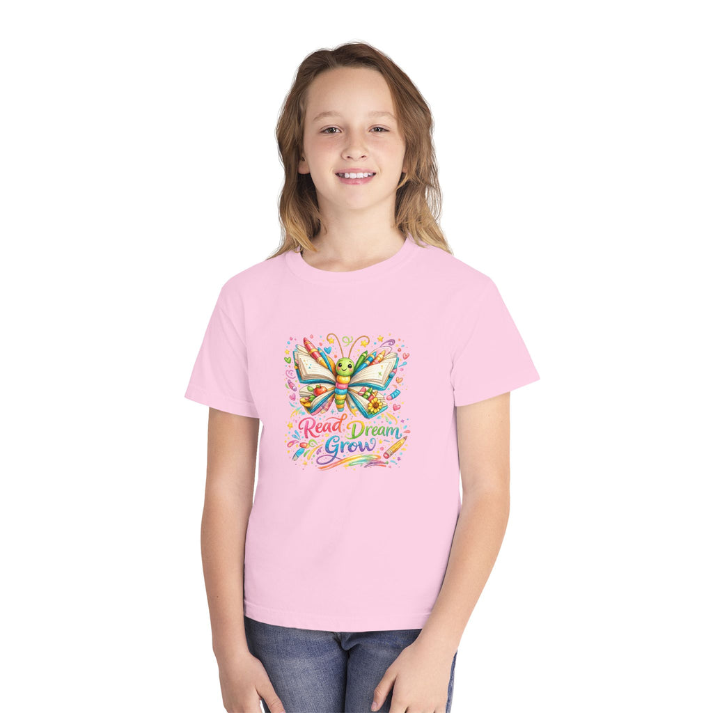 Youth Tee — Colorful Butterfly "Read Dream Grow" Kids Shirt