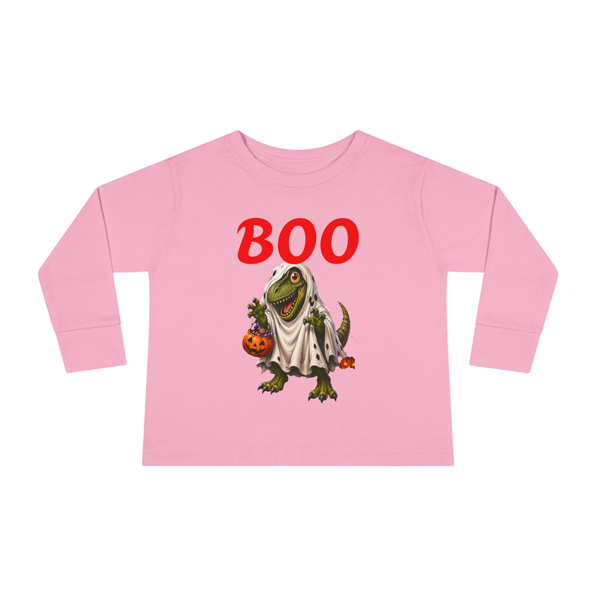 Halloween Toddler Long Sleeve Tee — Cute Dinosaur Ghost "BOO!" Halloween Shirt