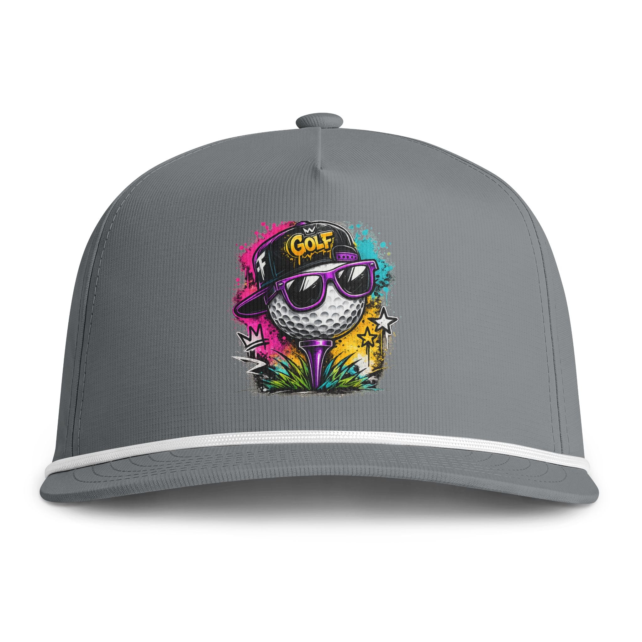 Sunwashed Golf Ball Snapback Cap — Colorful Street Art Mushroom Design