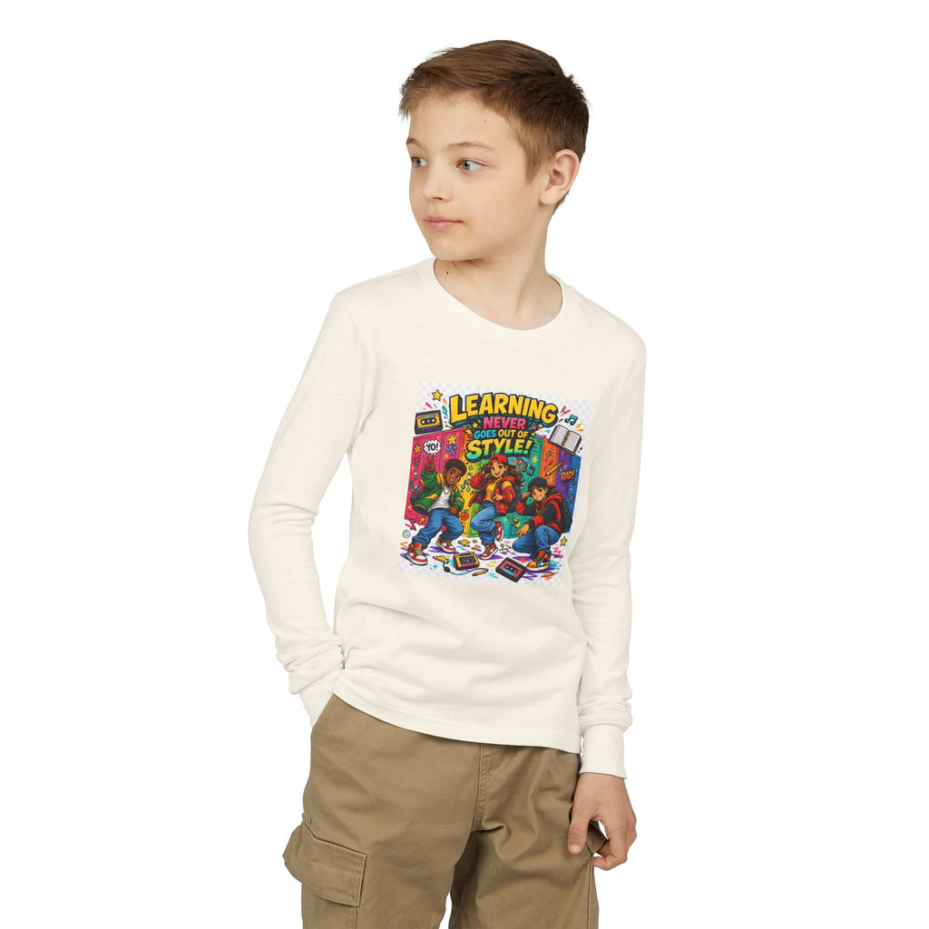 Youth Long Sleeve Tee — "Learning Never Goes Out of Style" Retro School Graphic