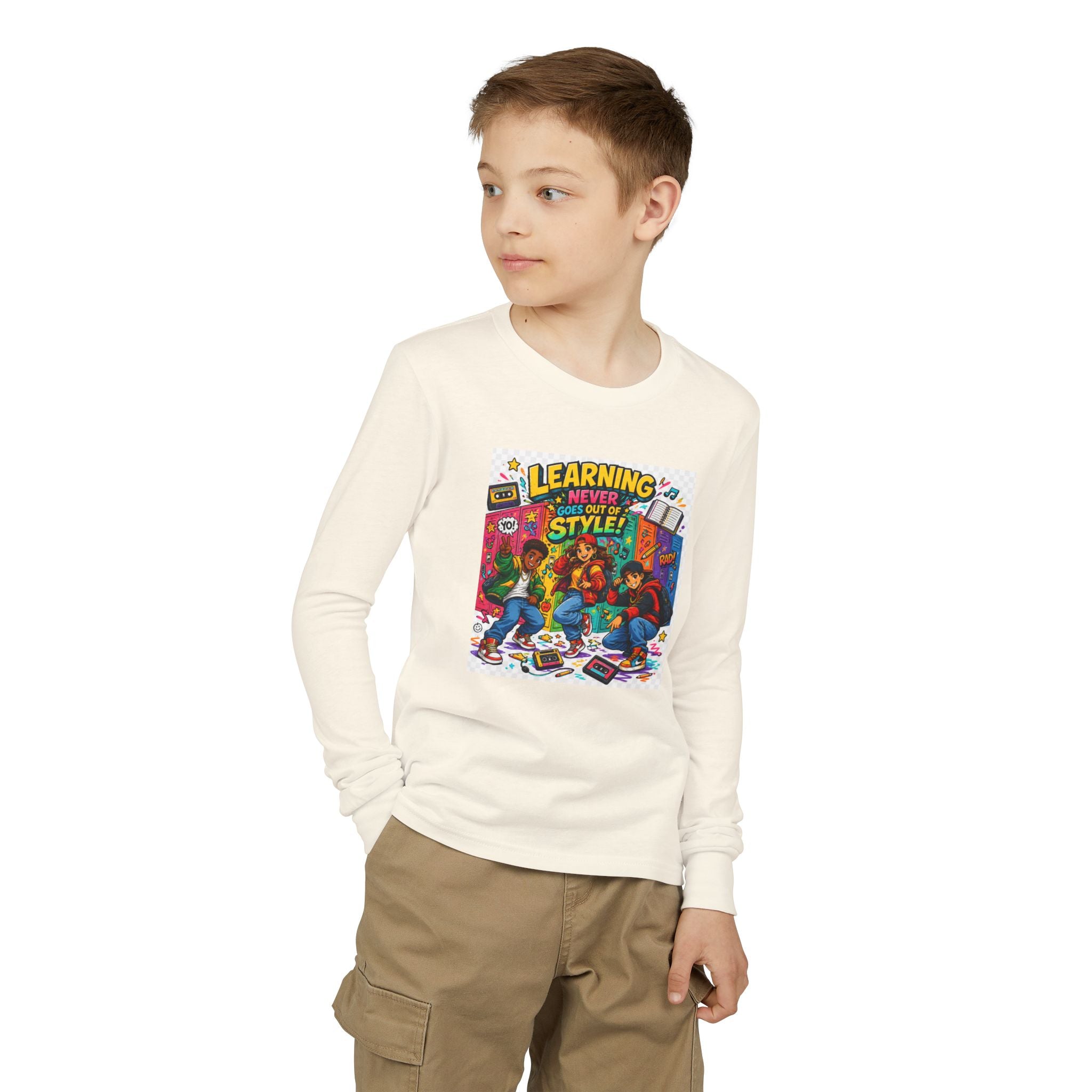 Youth Long Sleeve Tee — "Learning Never Goes Out of Style" Retro School Graphic