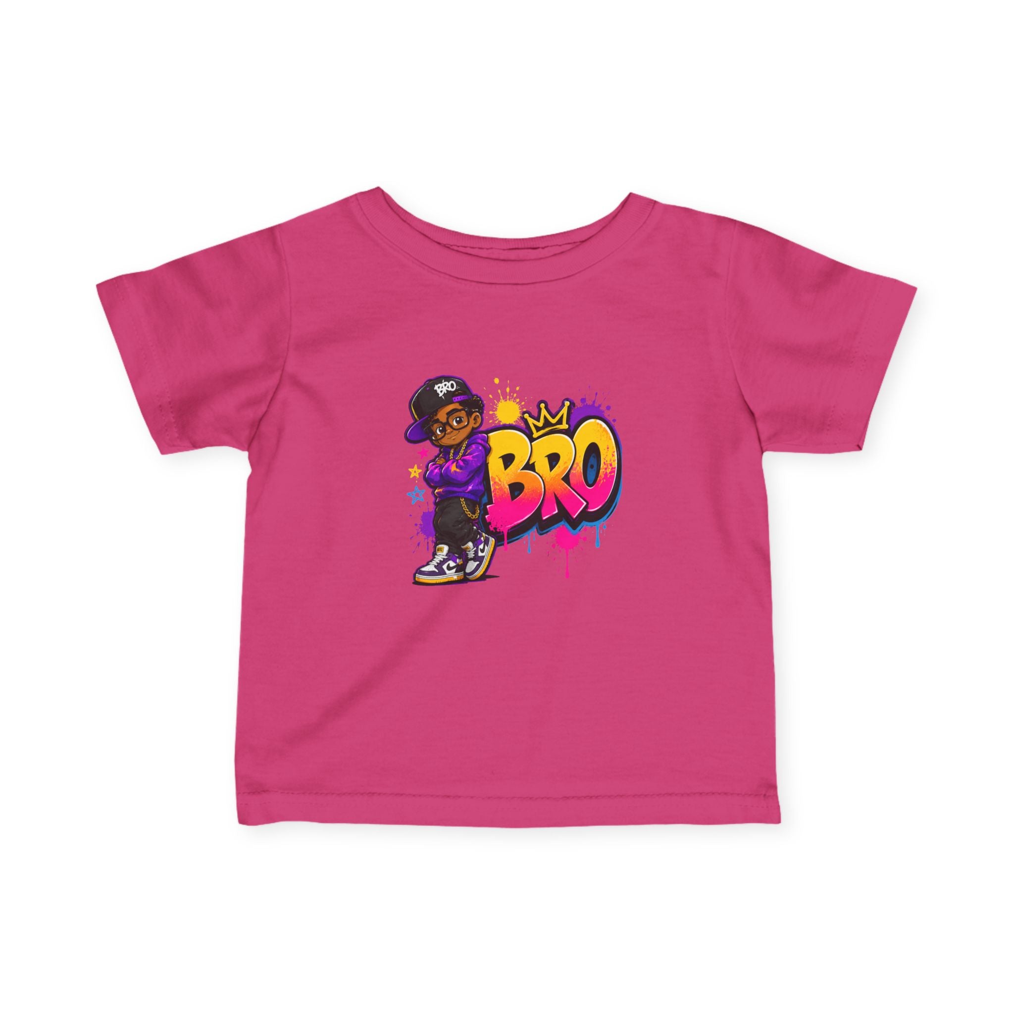 Infant Tee - Colorful 'Bro' Graffiti Graphic with Custom Name Back (Kids Baby Shirt)