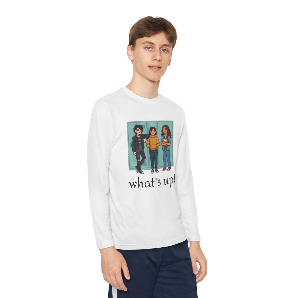 Youth Long Sleeve Tee — "what's up!" Illustrated Friends Graphic
