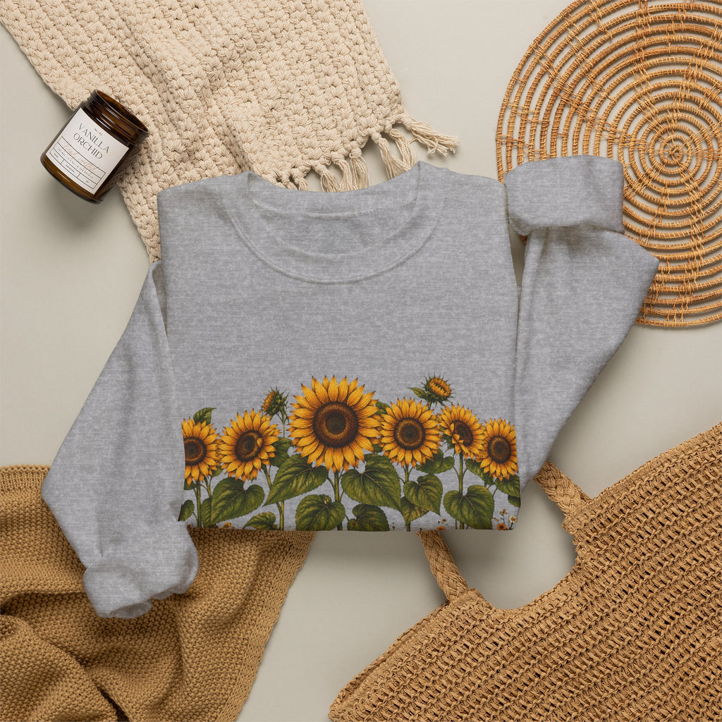 Sunflower Field Crewneck Sweatshirt — Vintage Botanical Floral Pullover