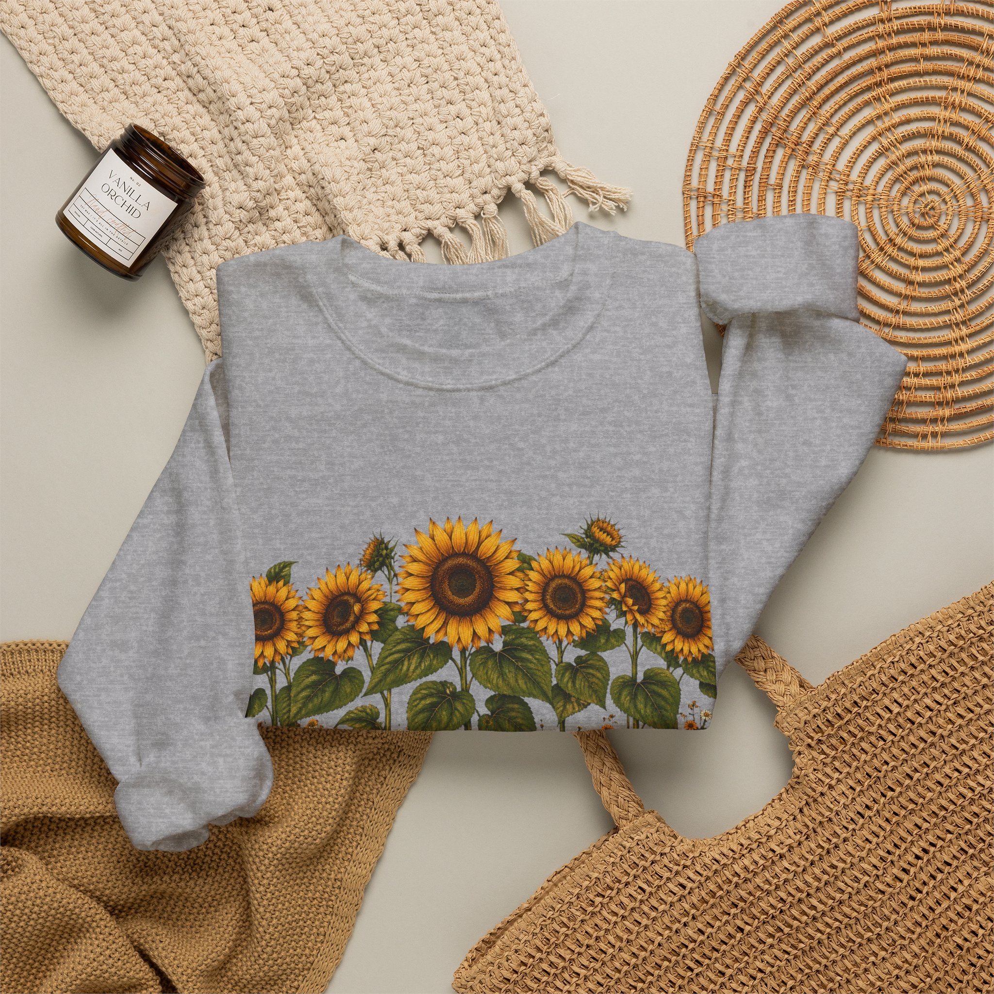 Sunflower Field Crewneck Sweatshirt — Vintage Botanical Floral Pullover