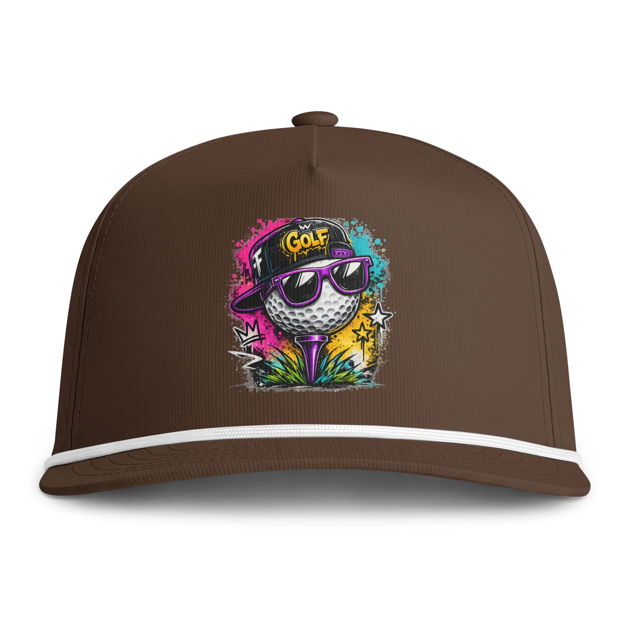Sunwashed Golf Ball Snapback Cap — Colorful Street Art Mushroom Design