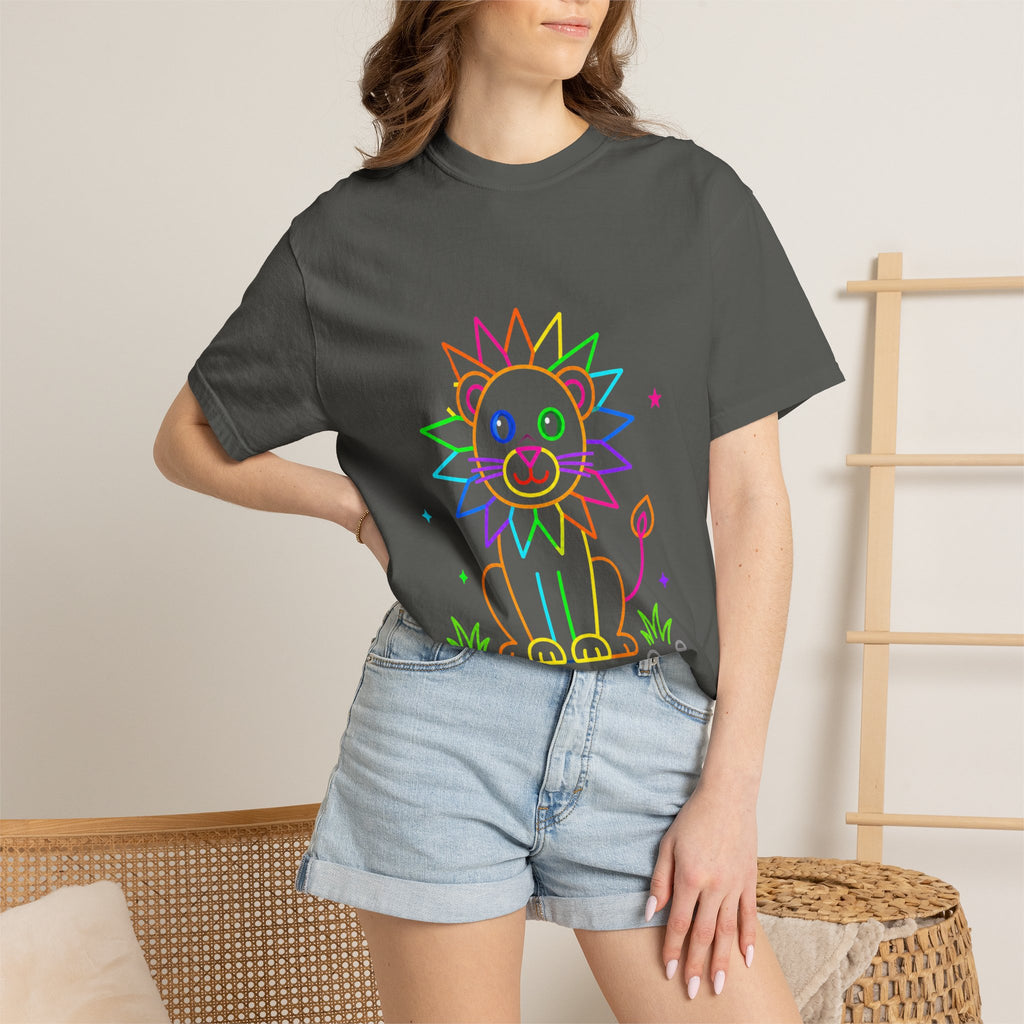 Rainbow Line Art Lion T-Shirt — Cute Kids Graphic Tee
