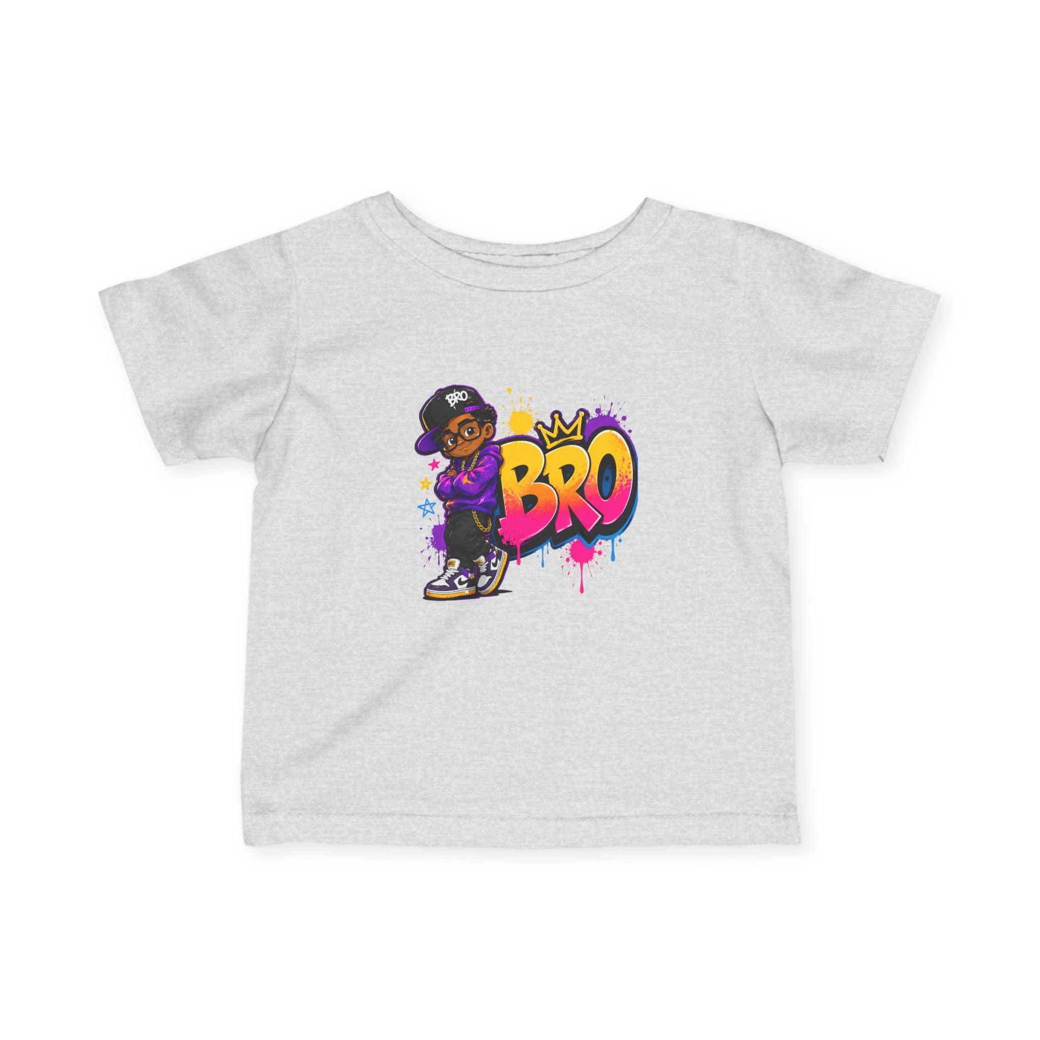 Infant Tee - Colorful 'Bro' Graffiti Graphic with Custom Name Back (Kids Baby Shirt)