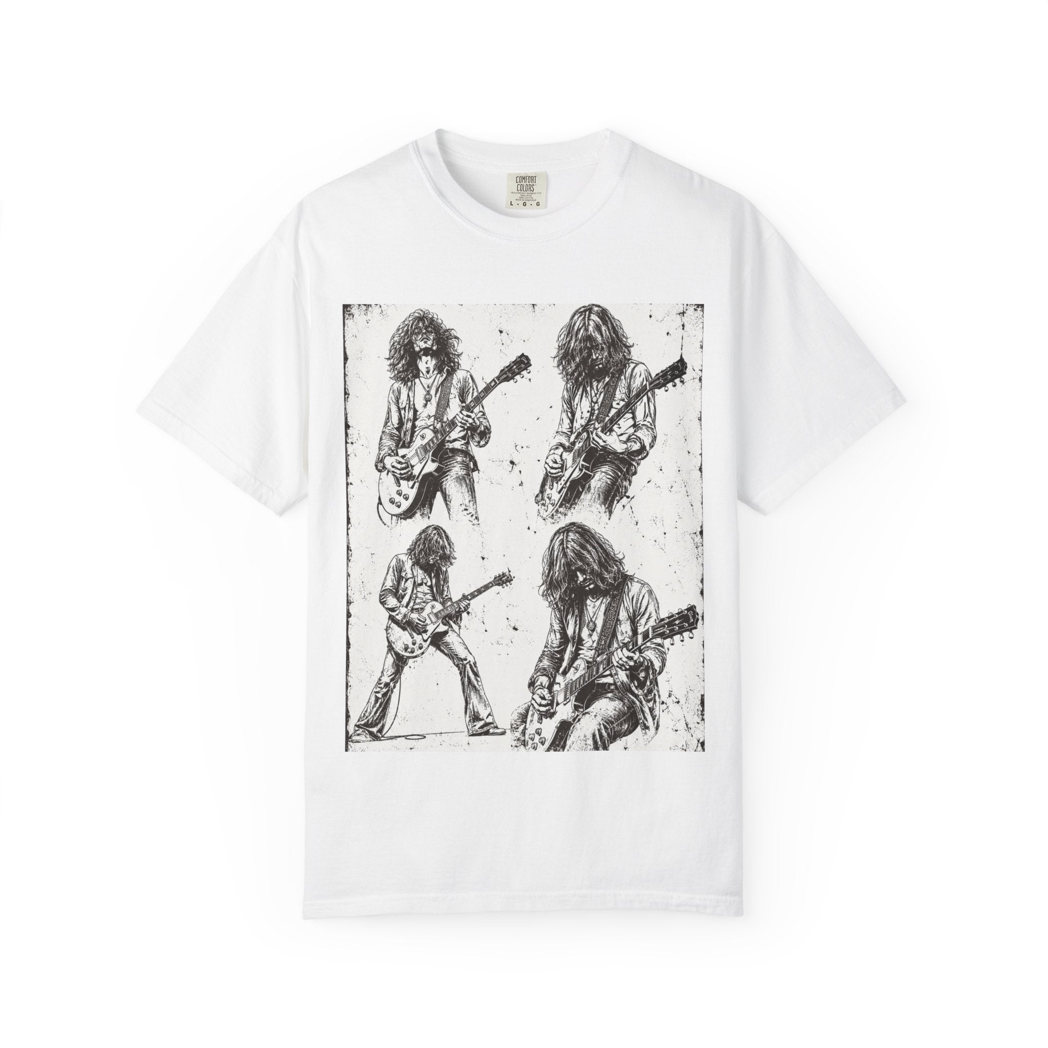 Vintage Rock Guitar T-Shirt — Grunge Band Photo & Les Paul Back Print