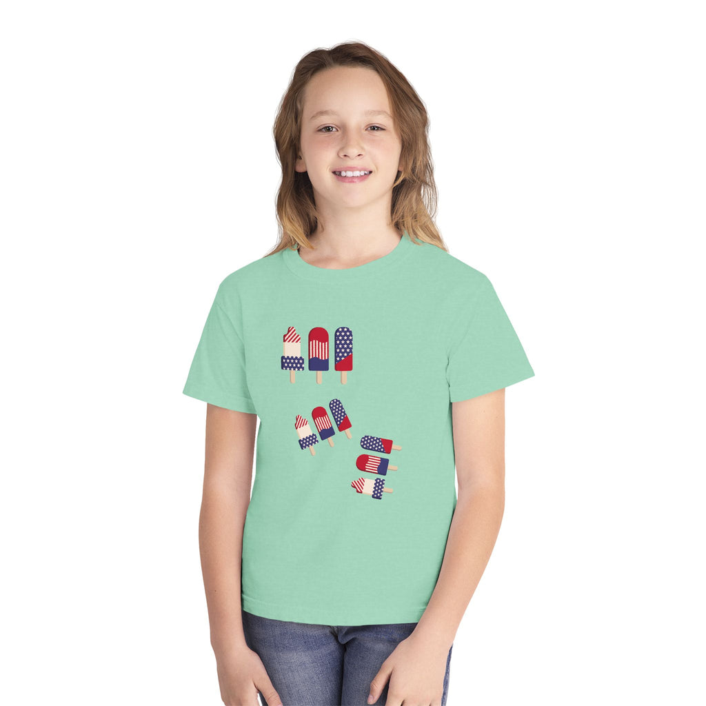 Youth Ice Pop Tee — Patriotic American Flag Popsicle Kids T‑Shirt (Custom Name Option)