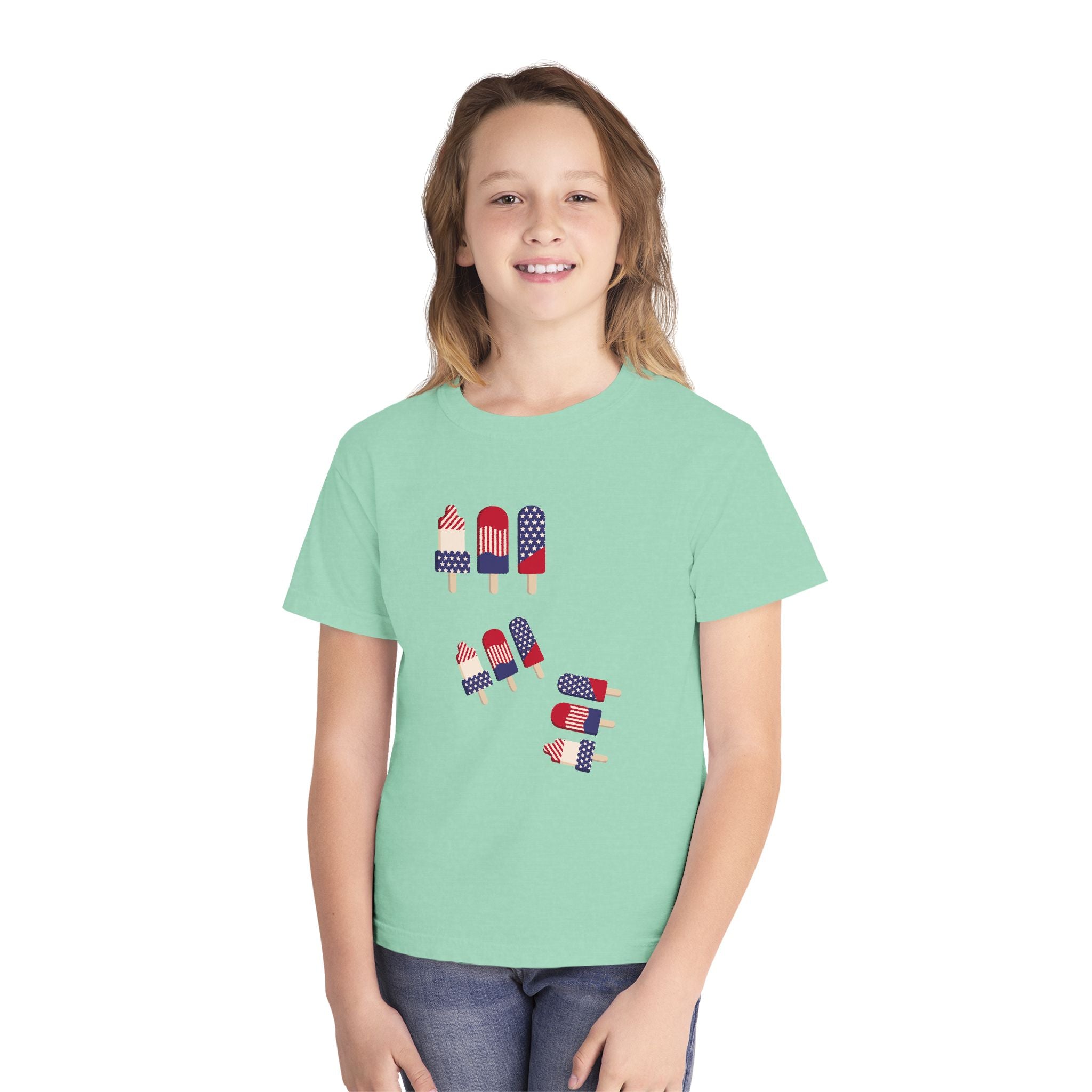 Youth Ice Pop Tee — Patriotic American Flag Popsicle Kids T‑Shirt (Custom Name Option)