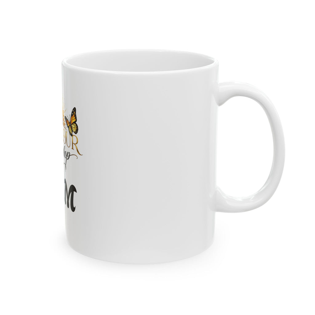 Sunflower & Butterfly Personalized Mug — 'Sunflour Hiphop PAM' Ceramic Coffee Cup (11oz/15oz)