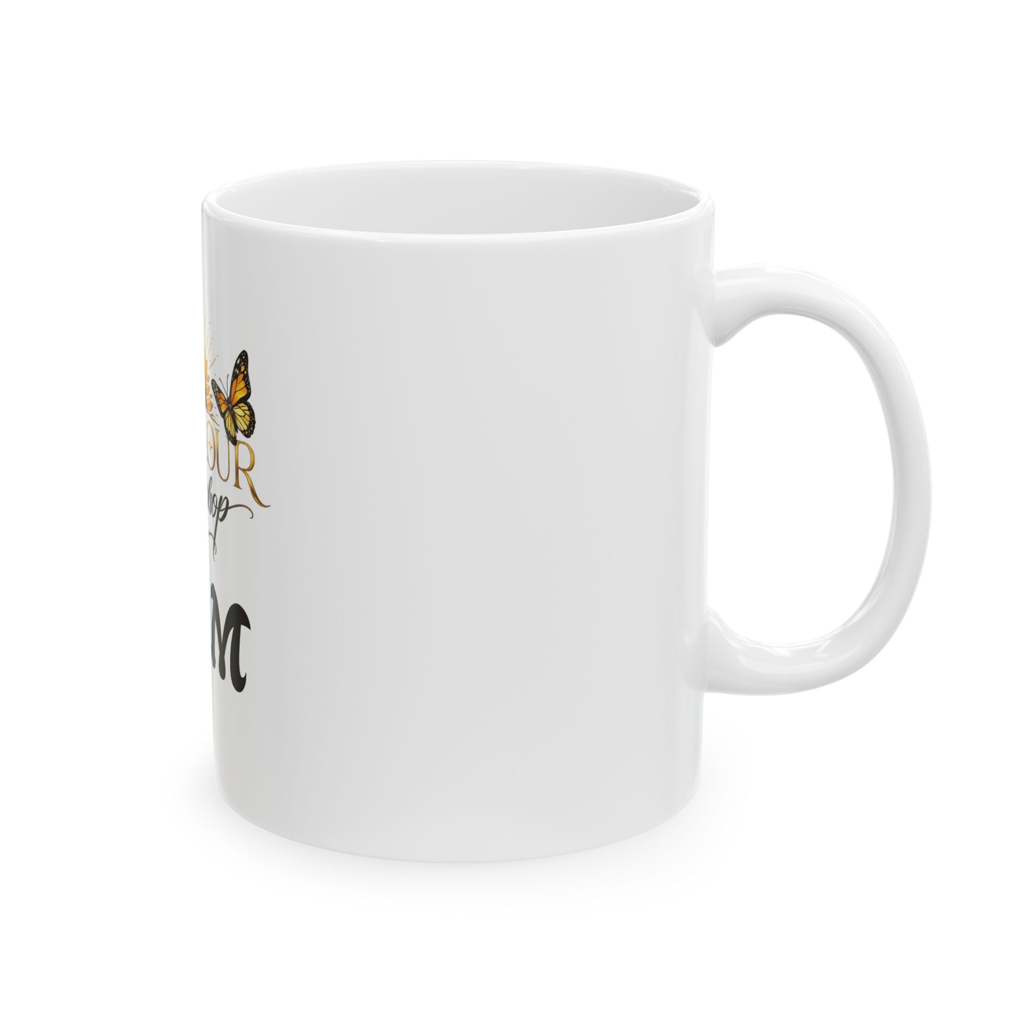 Sunflower & Butterfly Personalized Mug — 'Sunflour Hiphop PAM' Ceramic Coffee Cup (11oz/15oz)