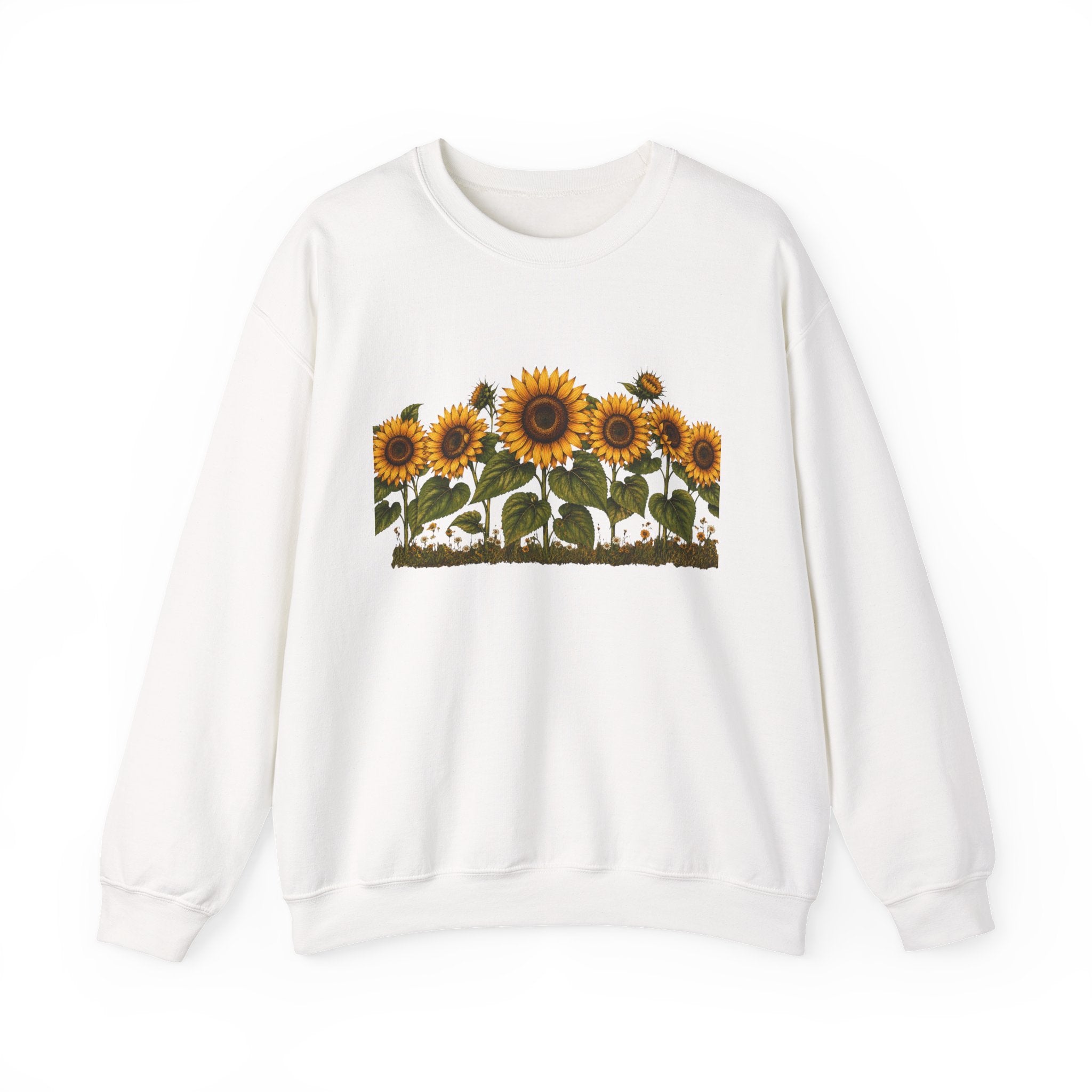 Sunflower Field Crewneck Sweatshirt — Vintage Botanical Floral Pullover