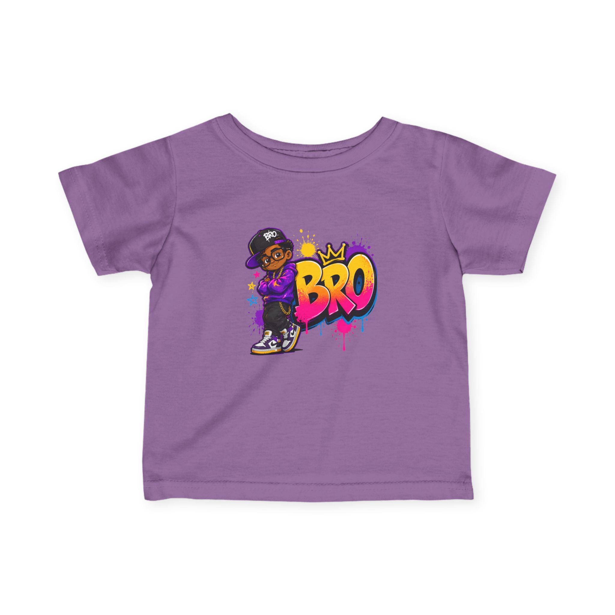 Infant Tee - Colorful 'Bro' Graffiti Graphic with Custom Name Back (Kids Baby Shirt)