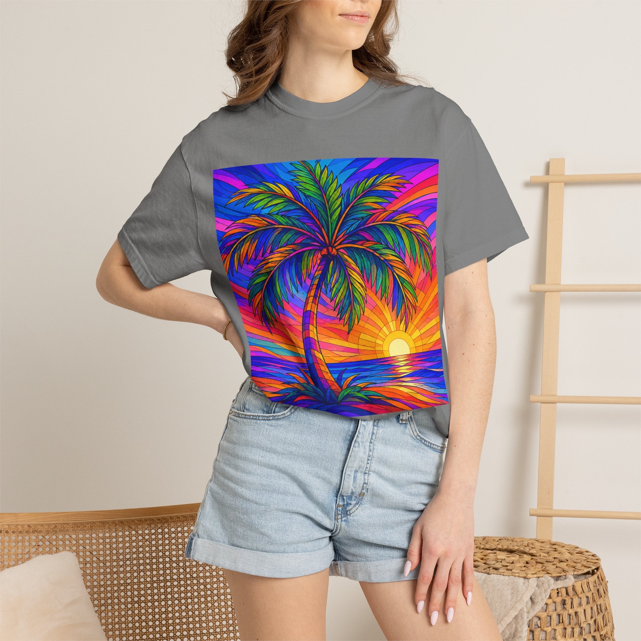 Sunset Palm T-Shirt — Vibrant Tropical Beach Tee