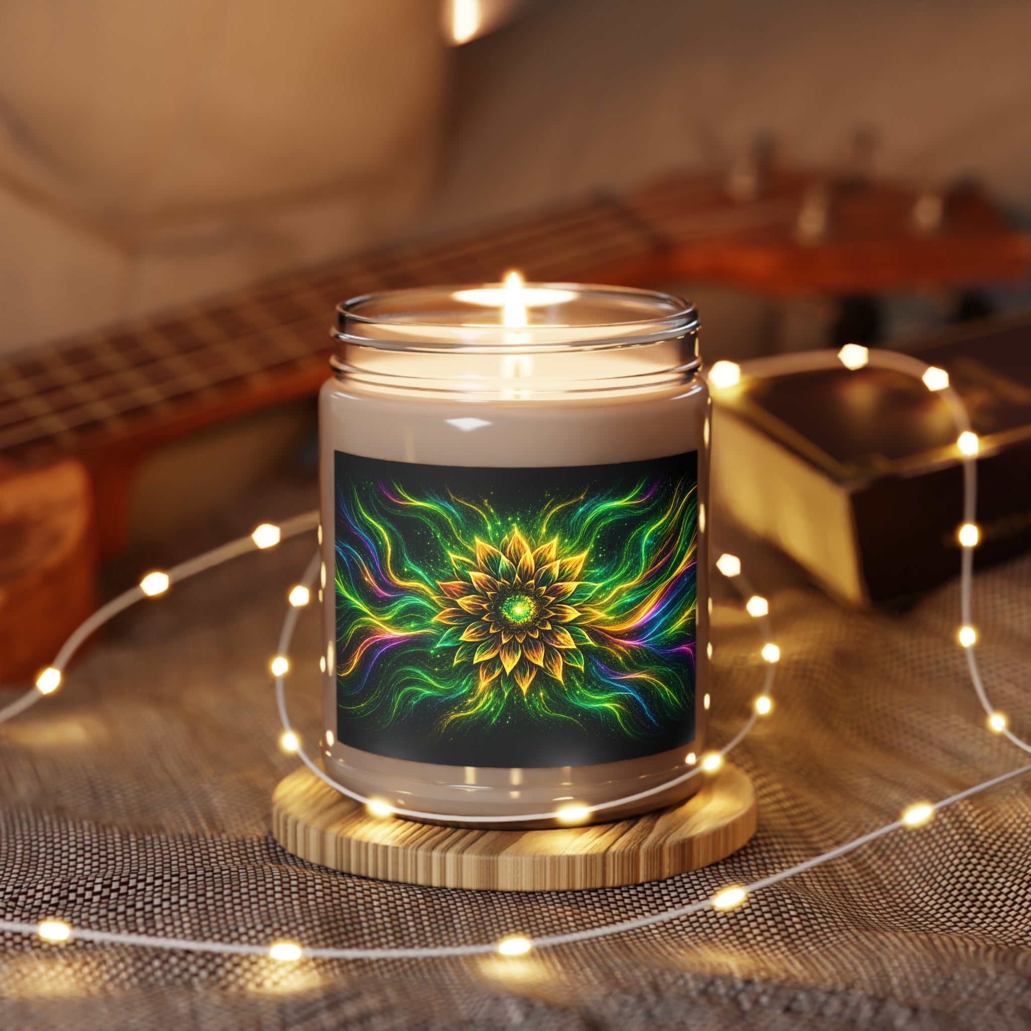 Soy Candle — Vibrant Mandala Floral Aromatherapy Candle (9 oz, White Lid)