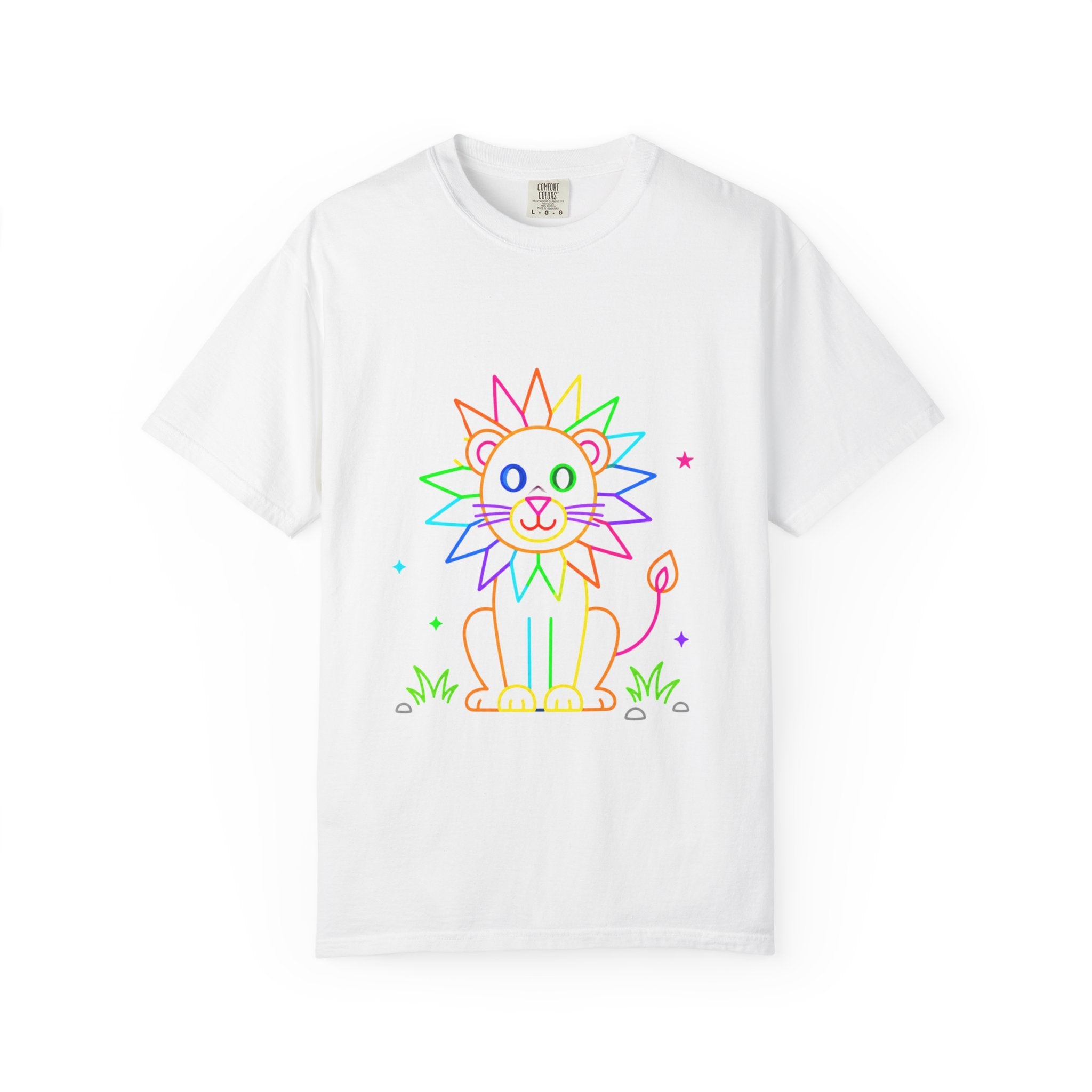 Rainbow Line Art Lion T-Shirt — Cute Kids Graphic Tee