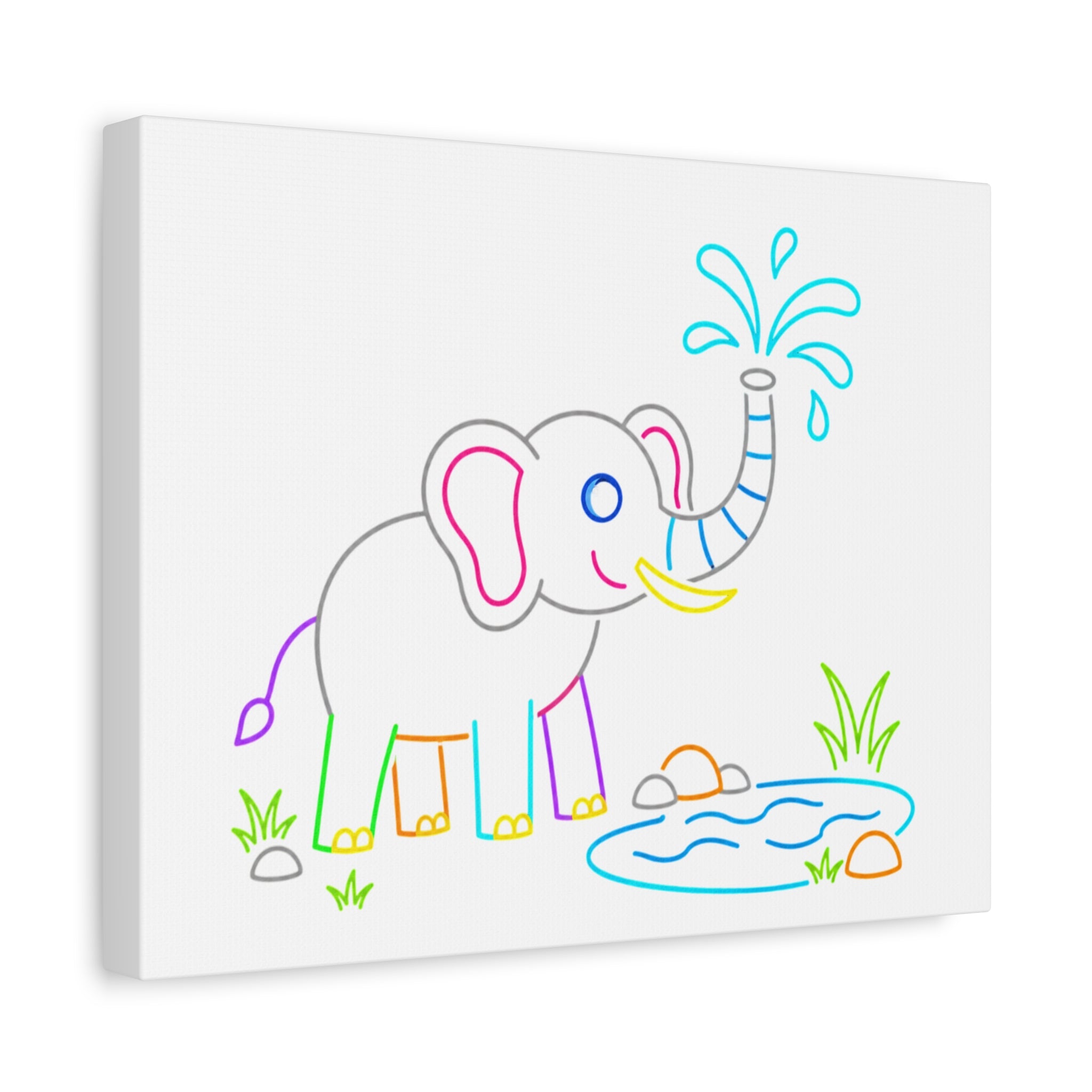 Cute Neon Elephant Canvas Print — Kids Nursery Wall Art