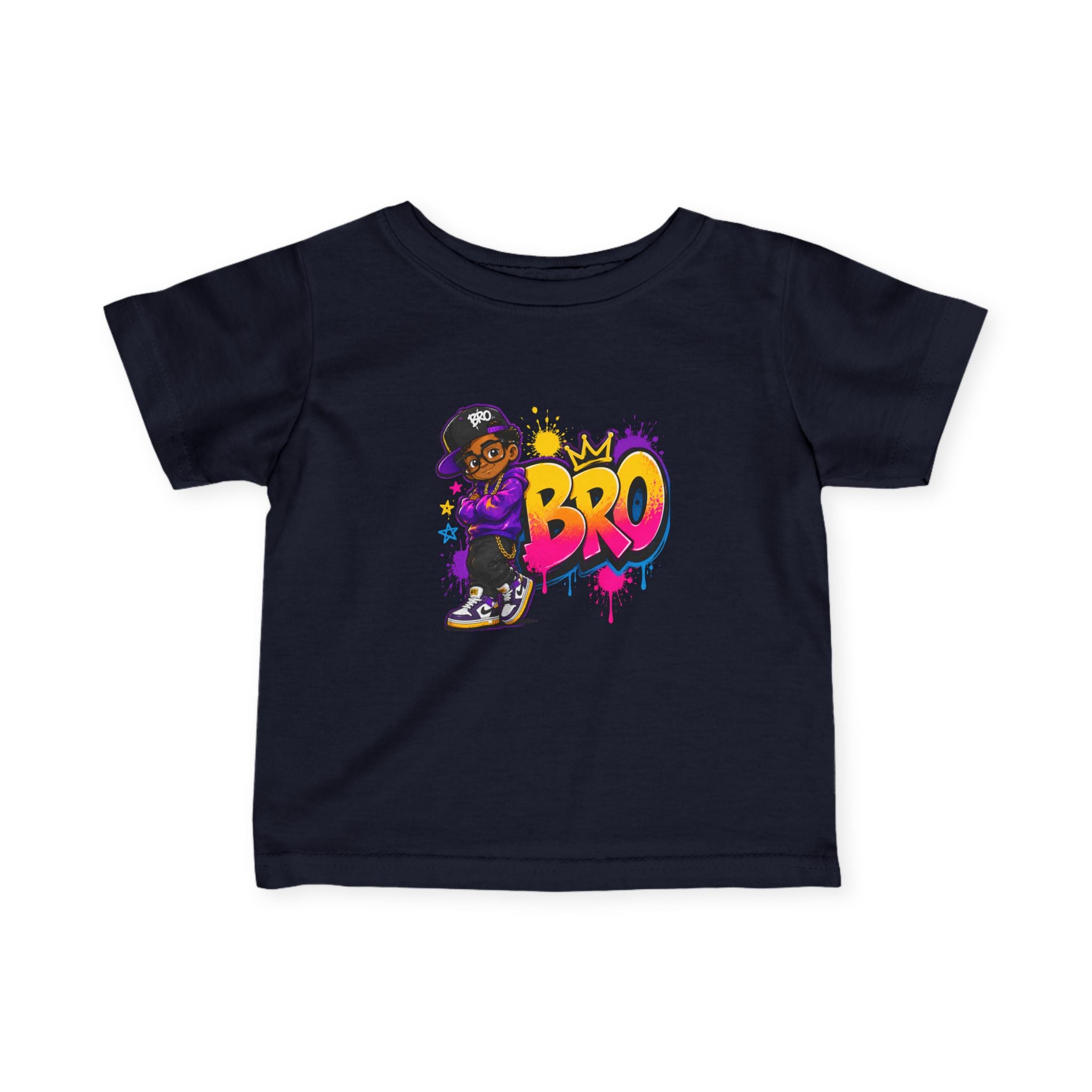 Infant Tee - Colorful 'Bro' Graffiti Graphic with Custom Name Back (Kids Baby Shirt)