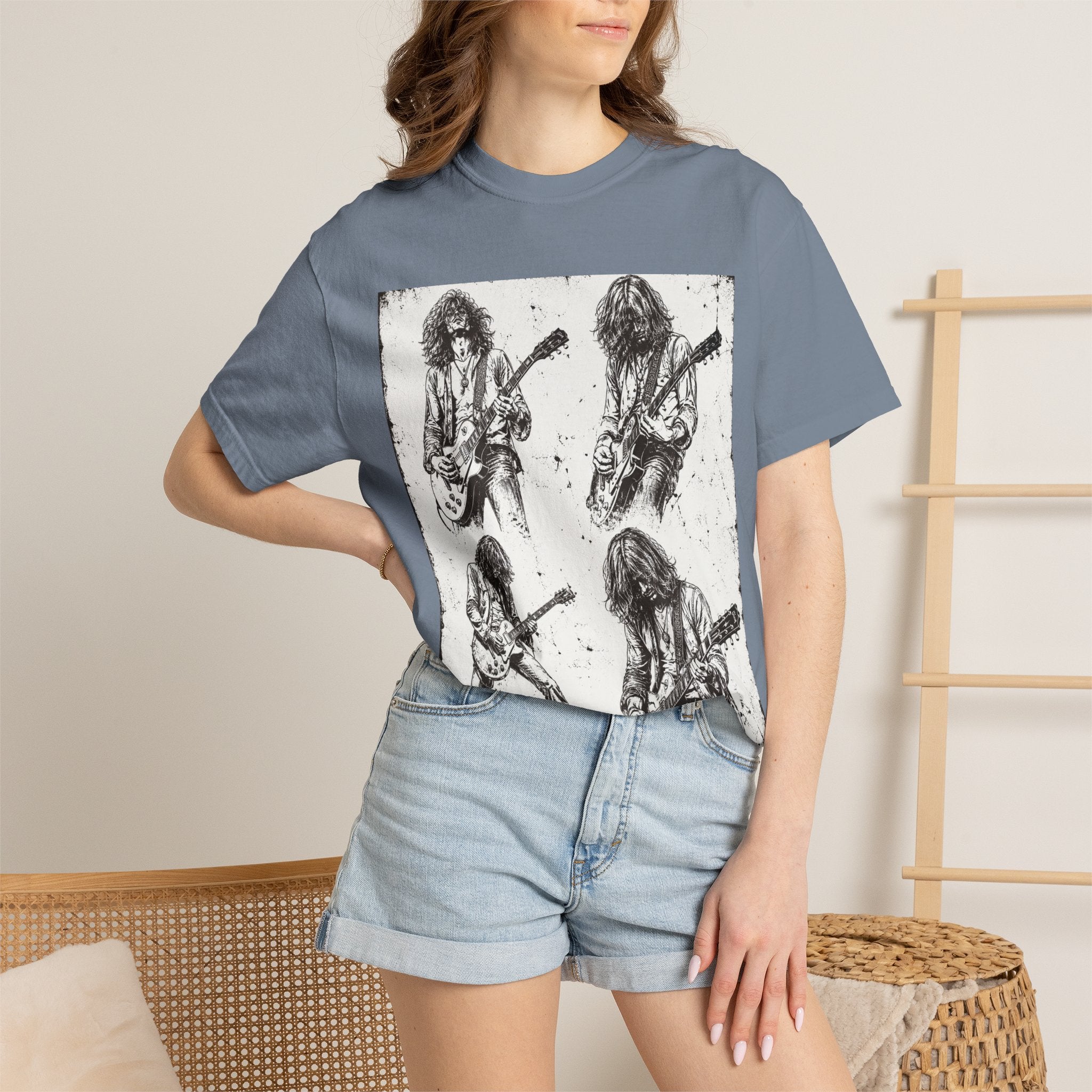 Vintage Rock Guitar T-Shirt — Grunge Band Photo & Les Paul Back Print