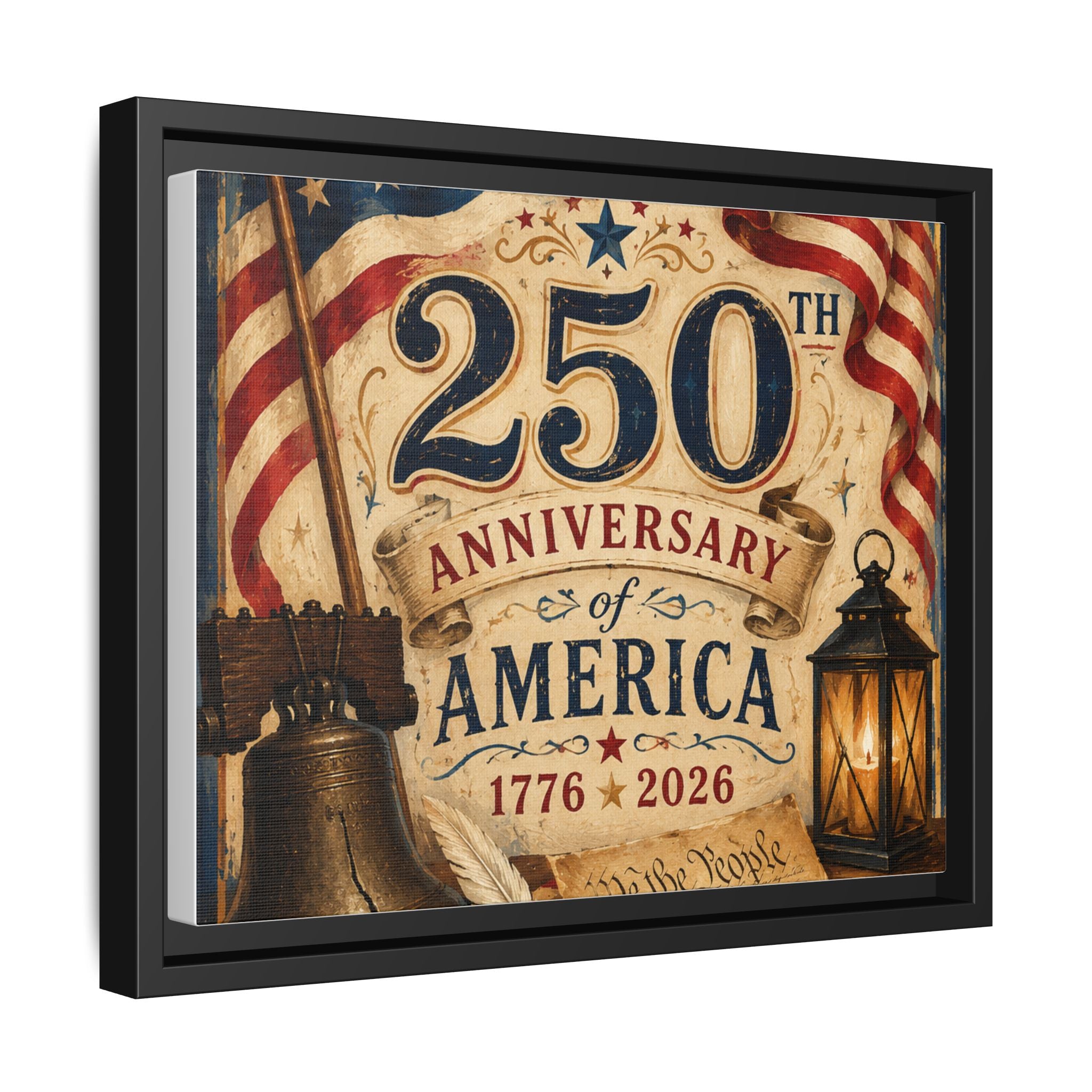 250th Anniversary of America Framed Canvas Print — Patriotic 1776–2026 Wall Art
