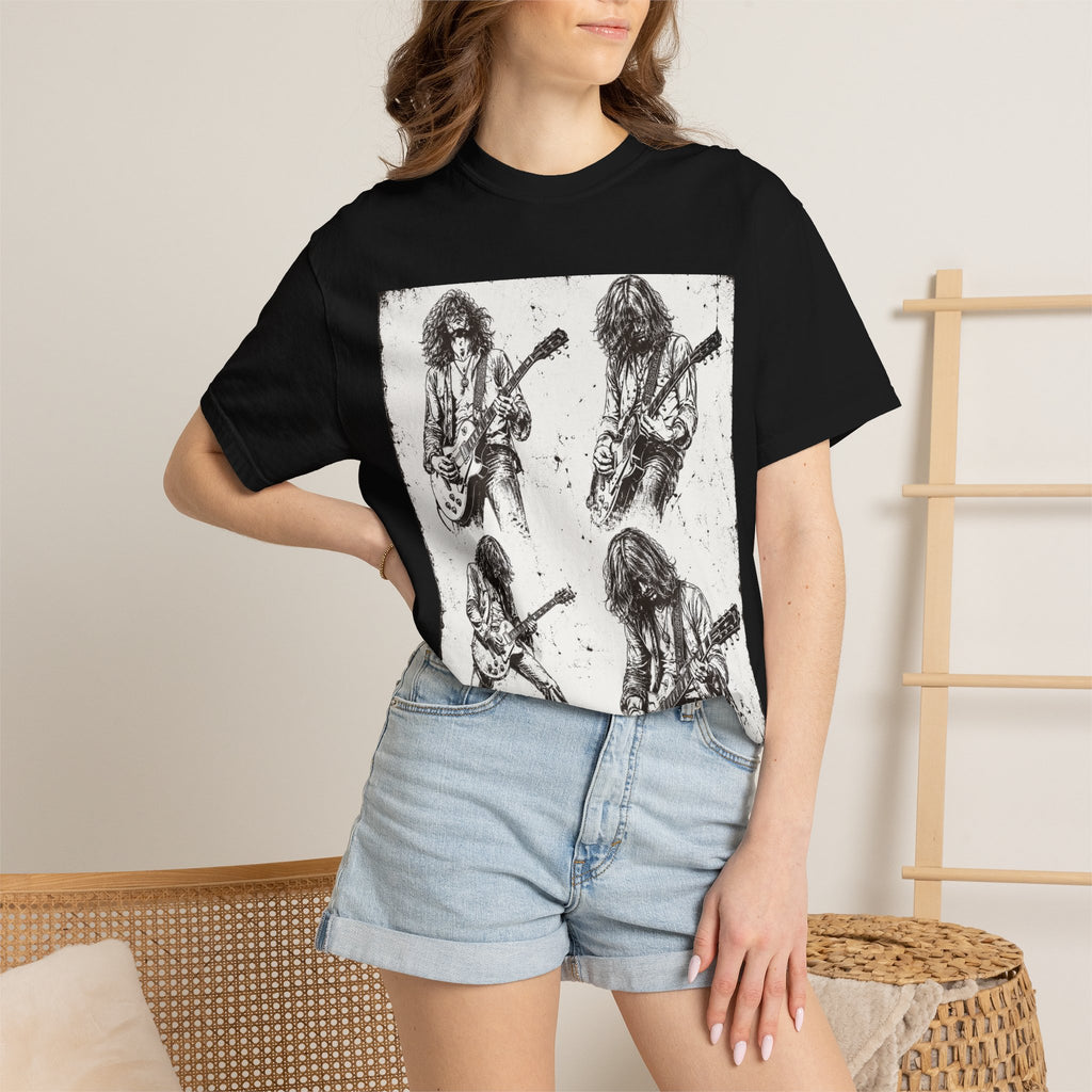 Vintage Rock Guitar T-Shirt — Grunge Band Photo & Les Paul Back Print