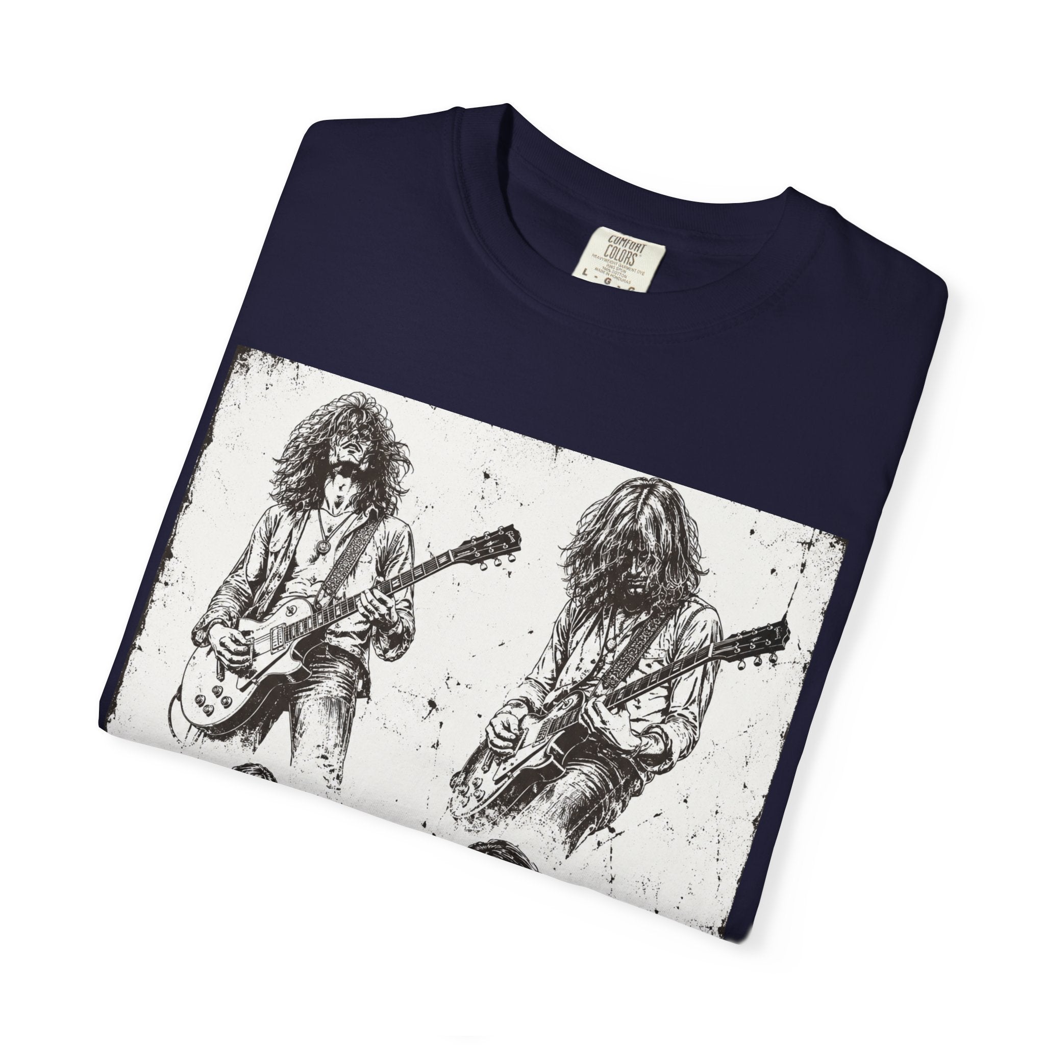 Vintage Rock Guitar T-Shirt — Grunge Band Photo & Les Paul Back Print