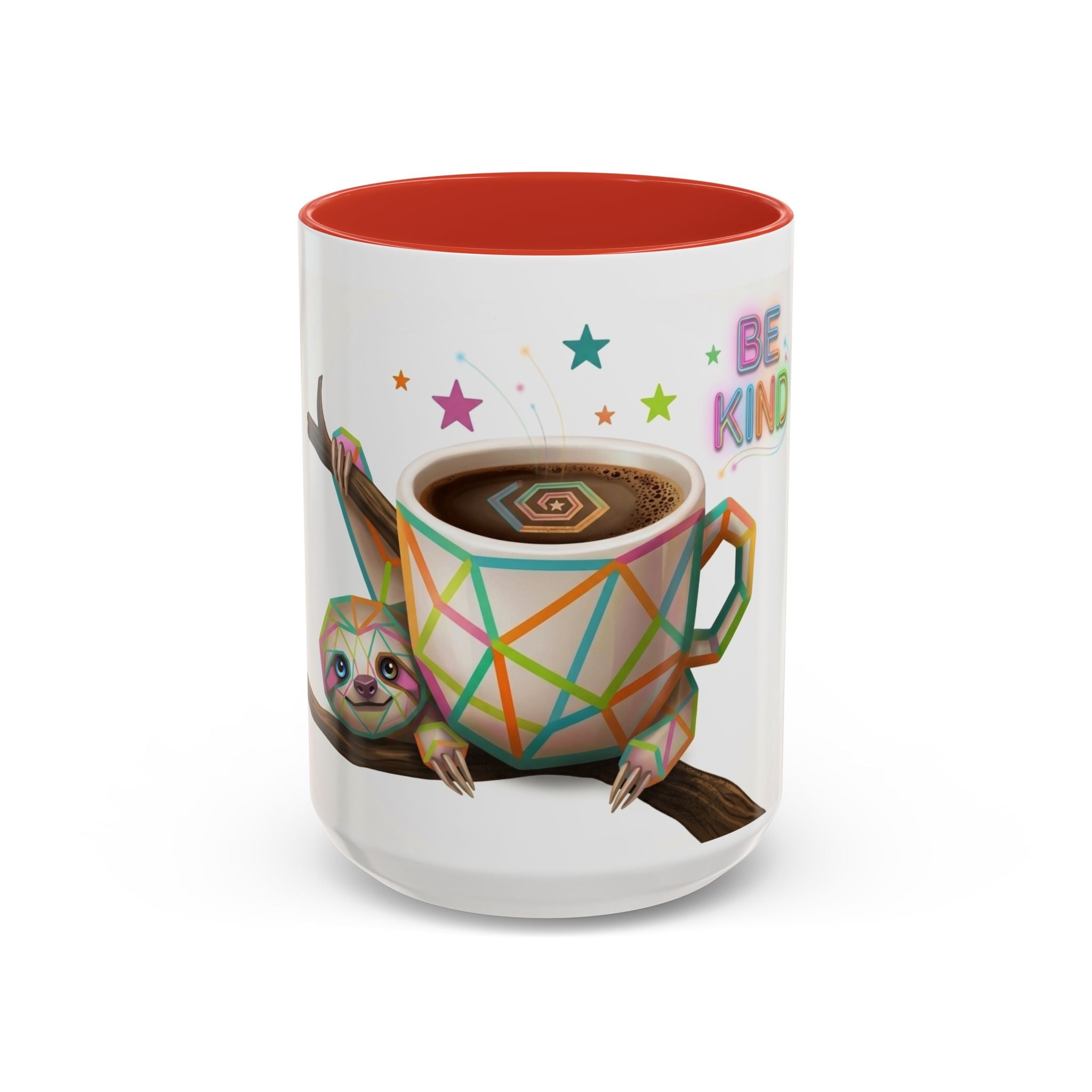 Be Kind Sloth Coffee Mug — Colorful Accent Ceramic Cup (11/15oz)