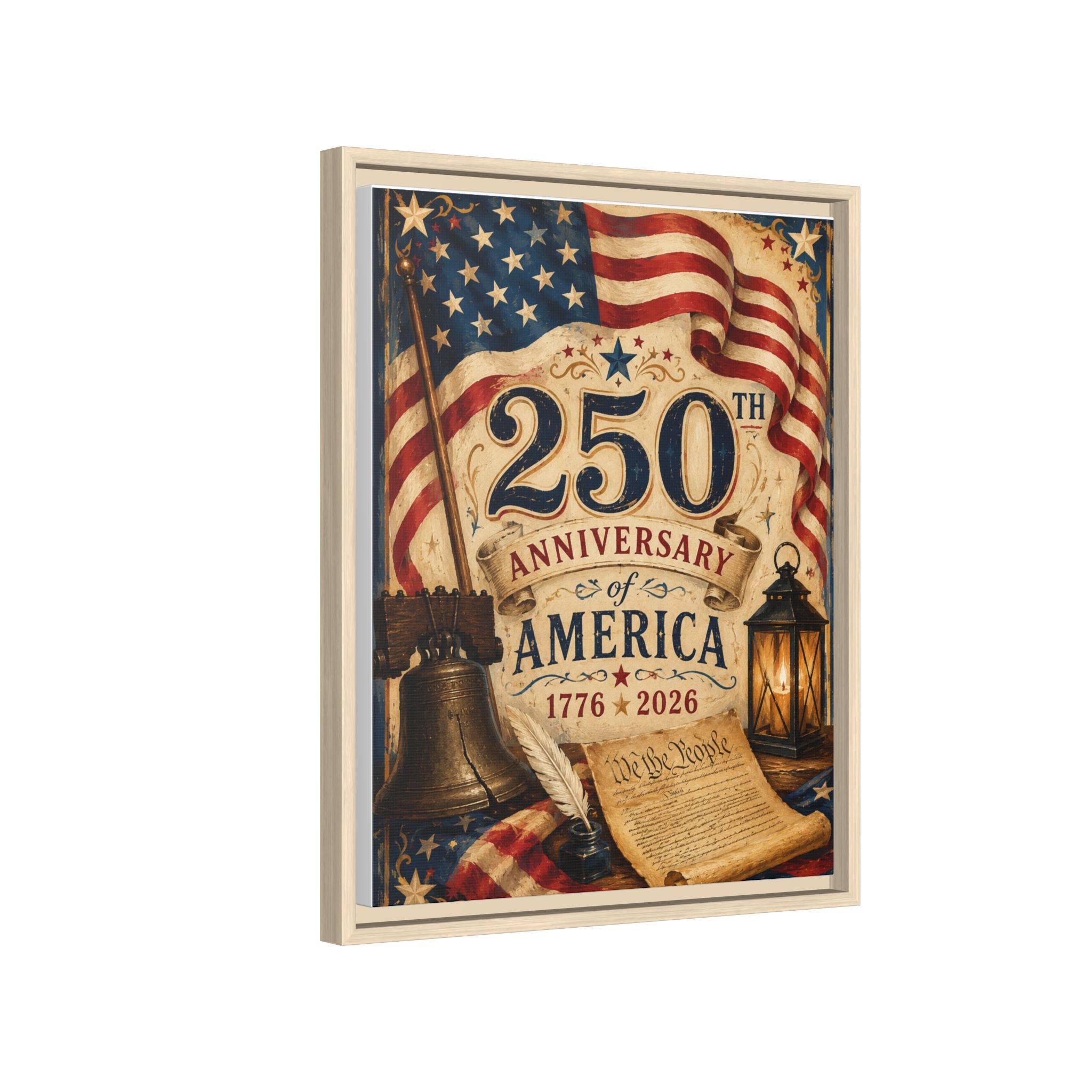 250th Anniversary of America Framed Canvas Print — Patriotic 1776–2026 Wall Art