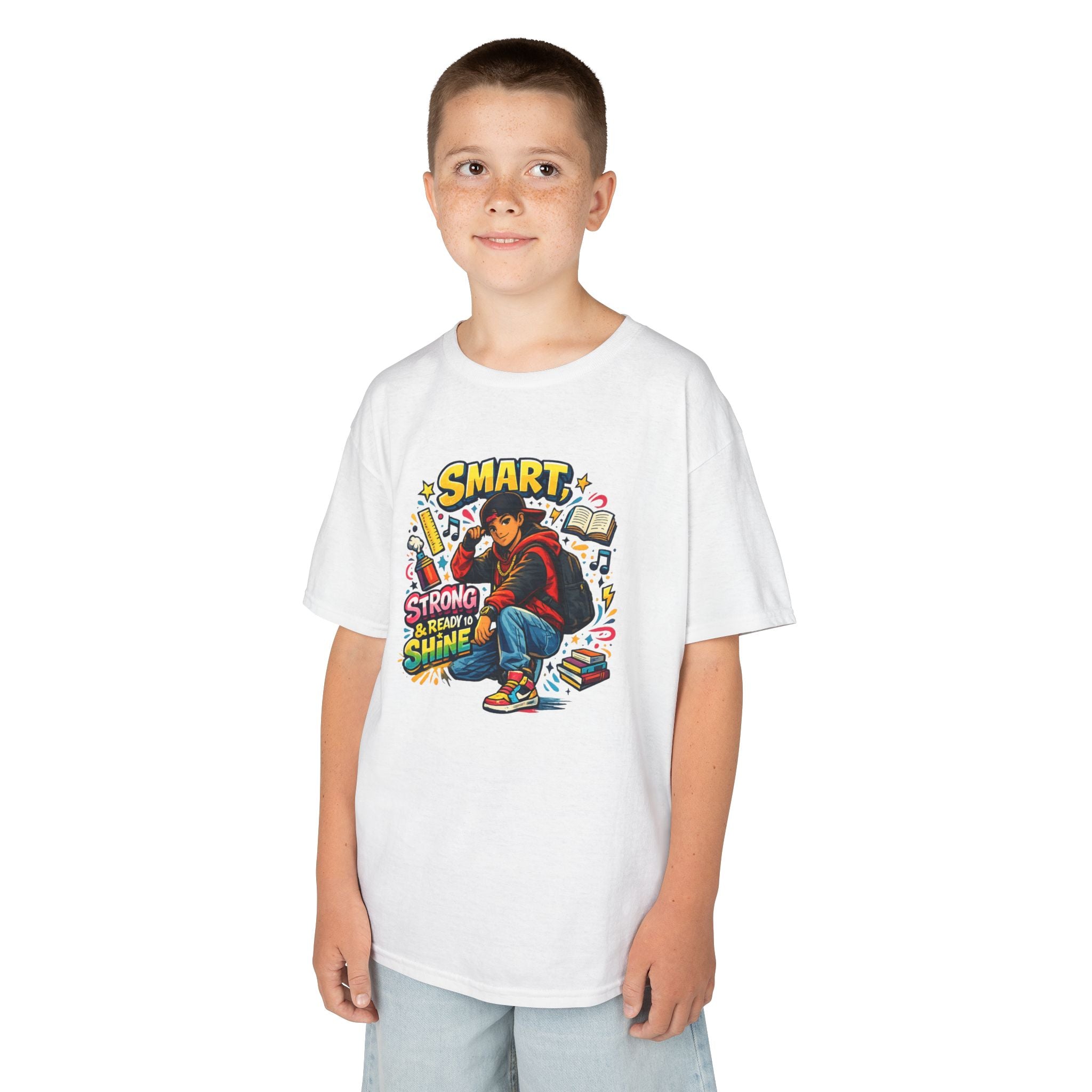 Kids Tee — "Smart, Strong, Ready to Shine" School Motivation Graphic
