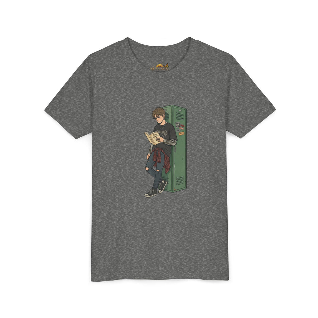 Youth Graphic Tee — Teen Boy Reading by Locker Illustration