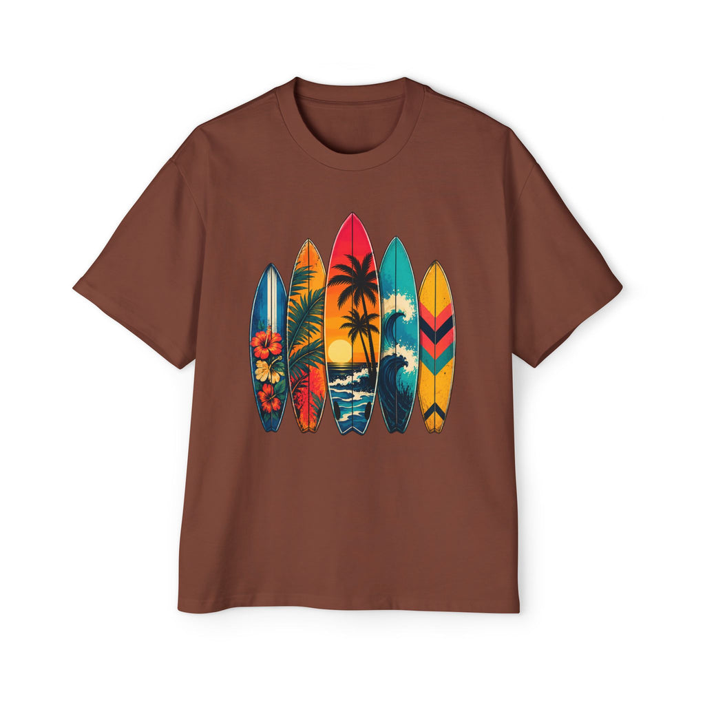 Surfboard Graphic Tee — Vintage Tropical Beach Shirt for Men