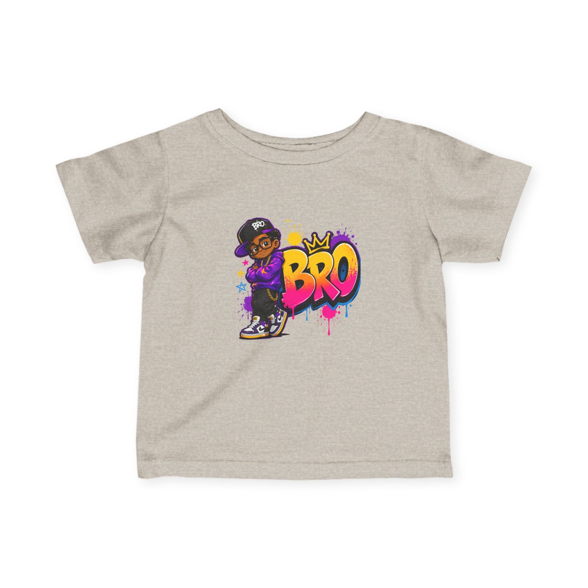 Infant Tee - Colorful 'Bro' Graffiti Graphic with Custom Name Back (Kids Baby Shirt)